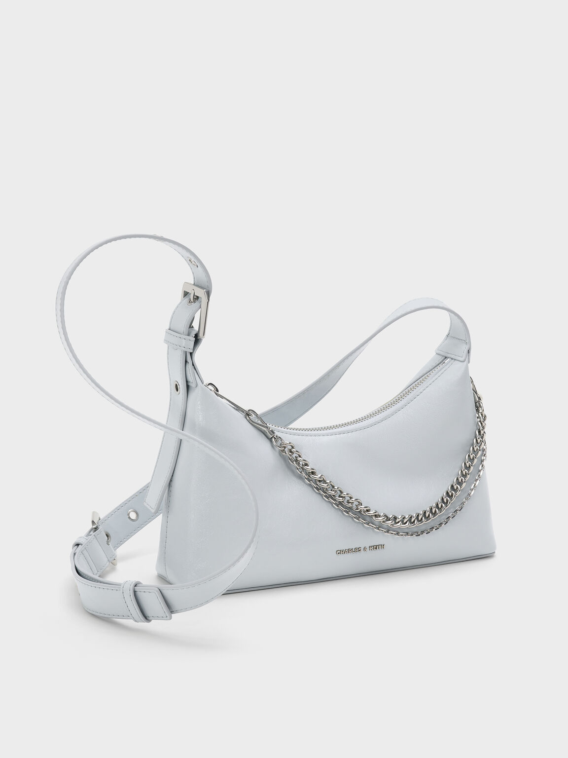 Atwood アトウッド　クリンクルエフェクトチェーンエンベリシュッドホーボーバッグ, シーソルトブルー, hi-res