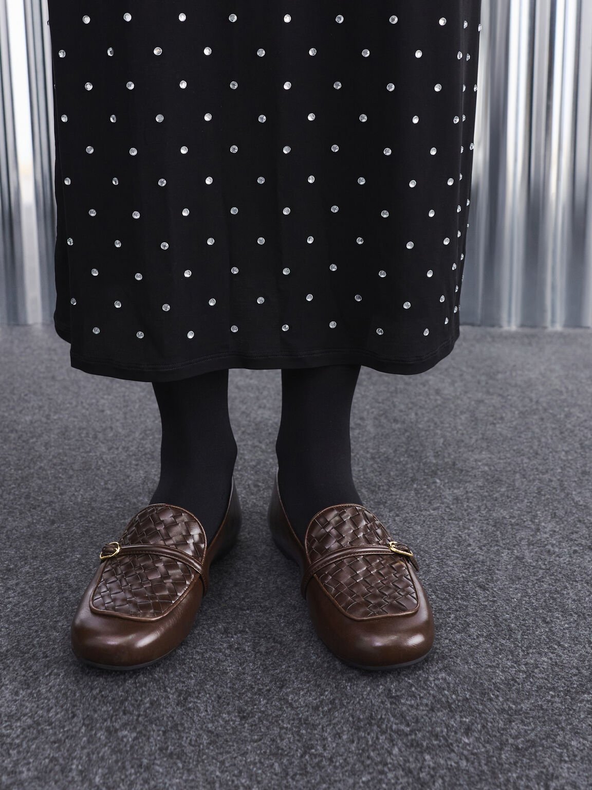 ウーブン バックルストラップローファー, ダークブラウン, hi-res