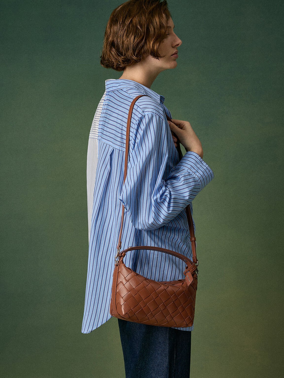 Ivette イヴェット ウーブンショルダーバッグ, チョコレート, hi-res