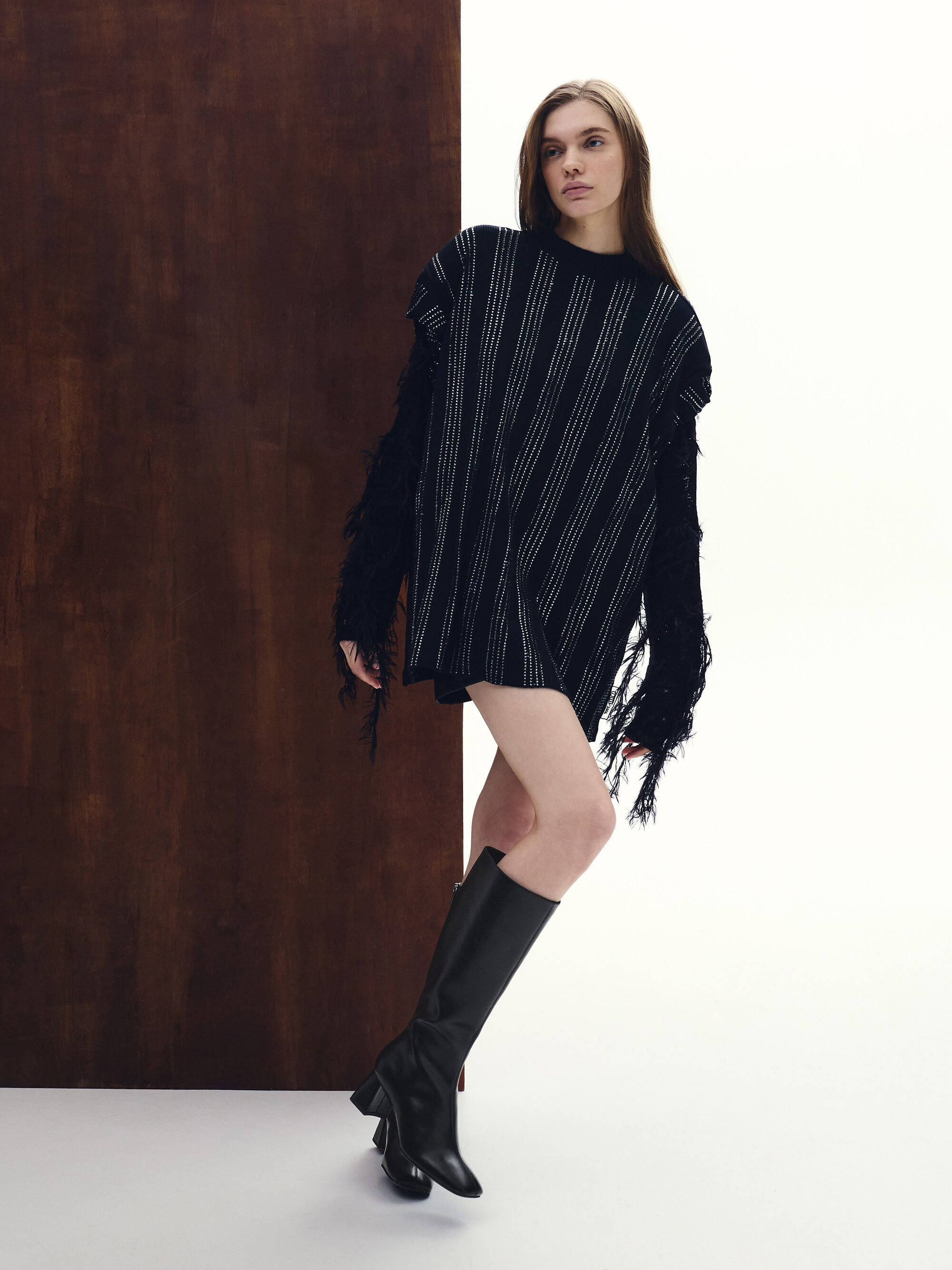 スクエアトゥ サイドジップニーハイブーツ - ブラック | CHARLES