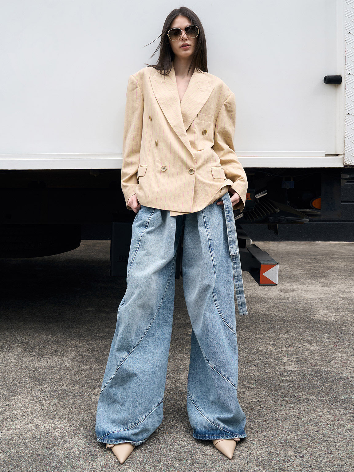 ジェムエンベリッシュド ワイヤーフレームアビエーターサングラス, ホワイト, hi-res