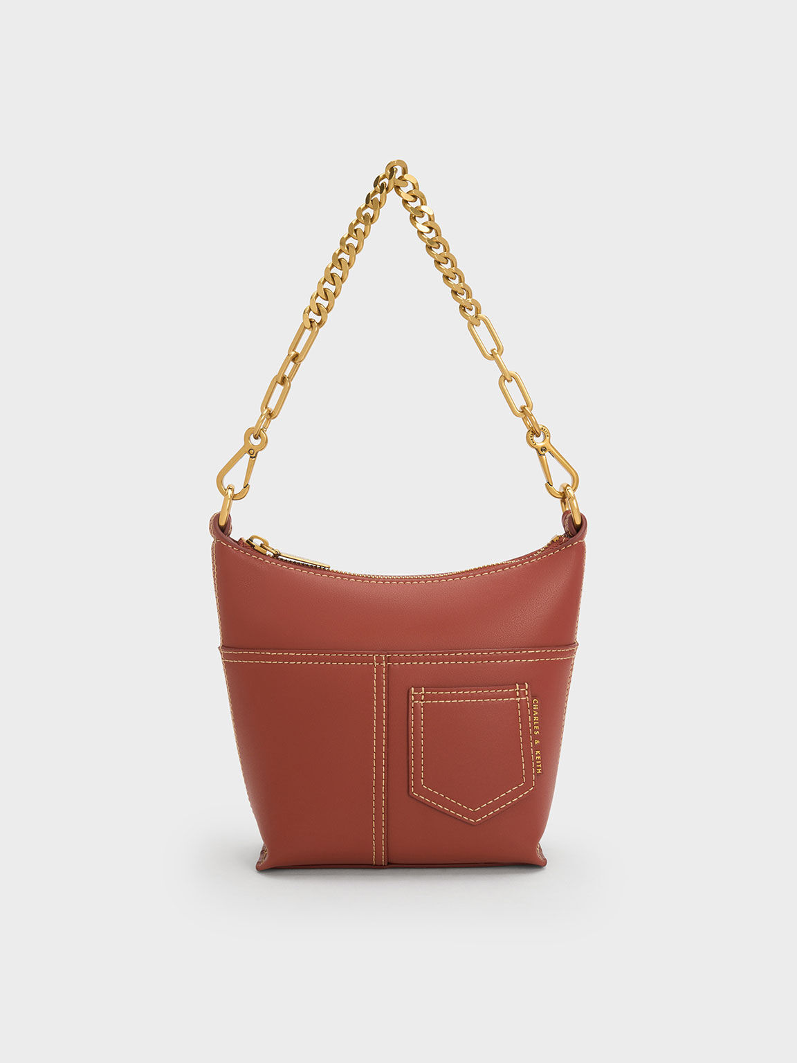 Anthea アンシア コントラストトリムショルダーバッグ, モカ, hi-res