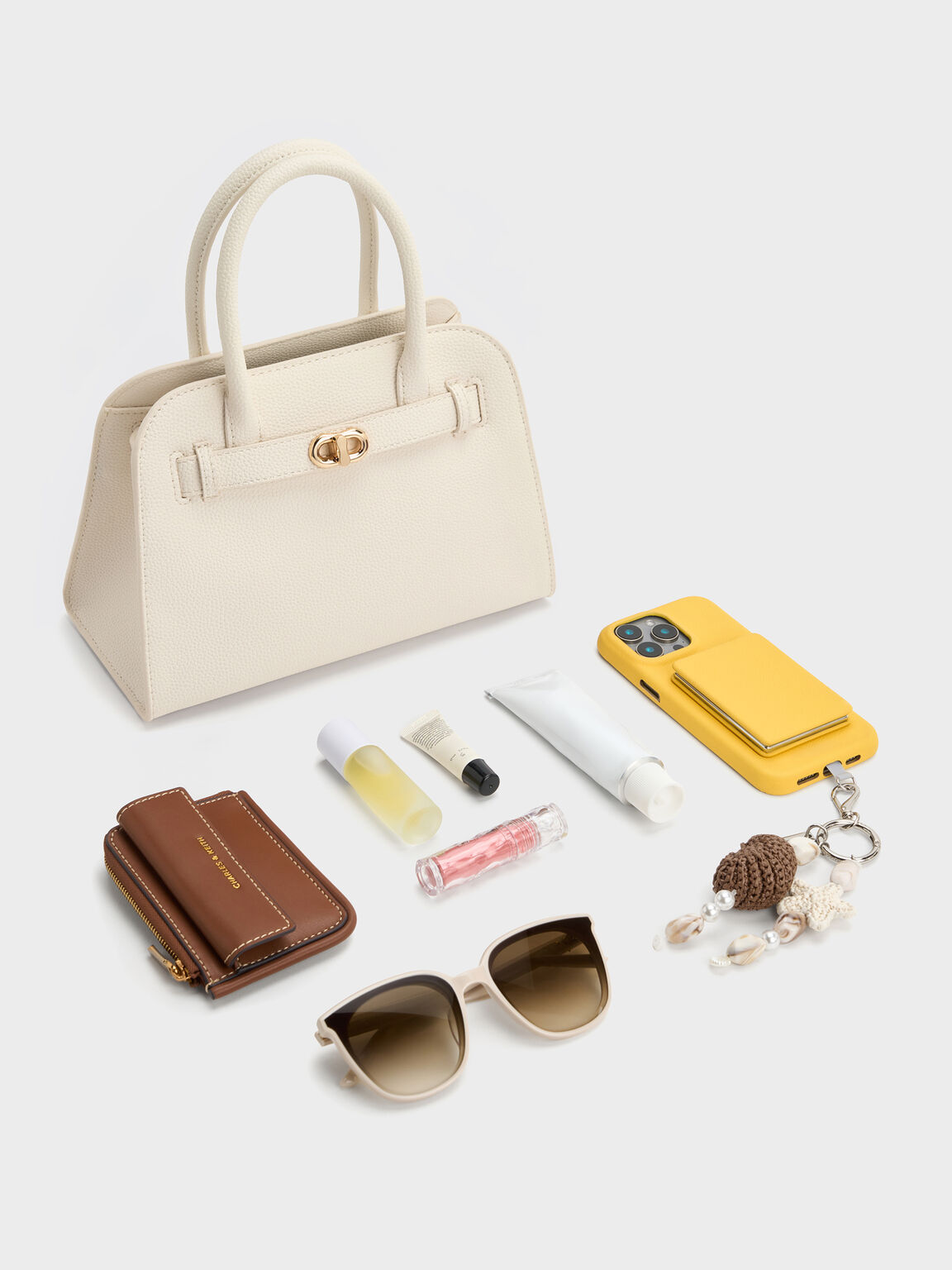 Aubrielle オブリエル ベルトストラクチャー トートバッグ, クリーム, hi-res