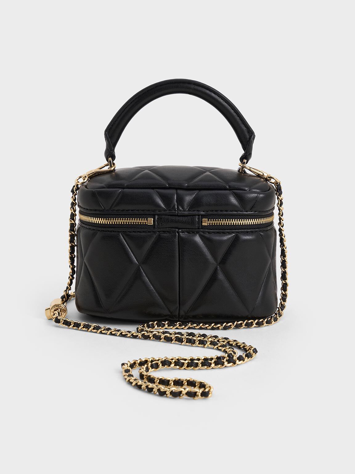 Arwen アルウェン&nbsp;キルトトップハンドルバニティバッグ, ブラック, hi-res