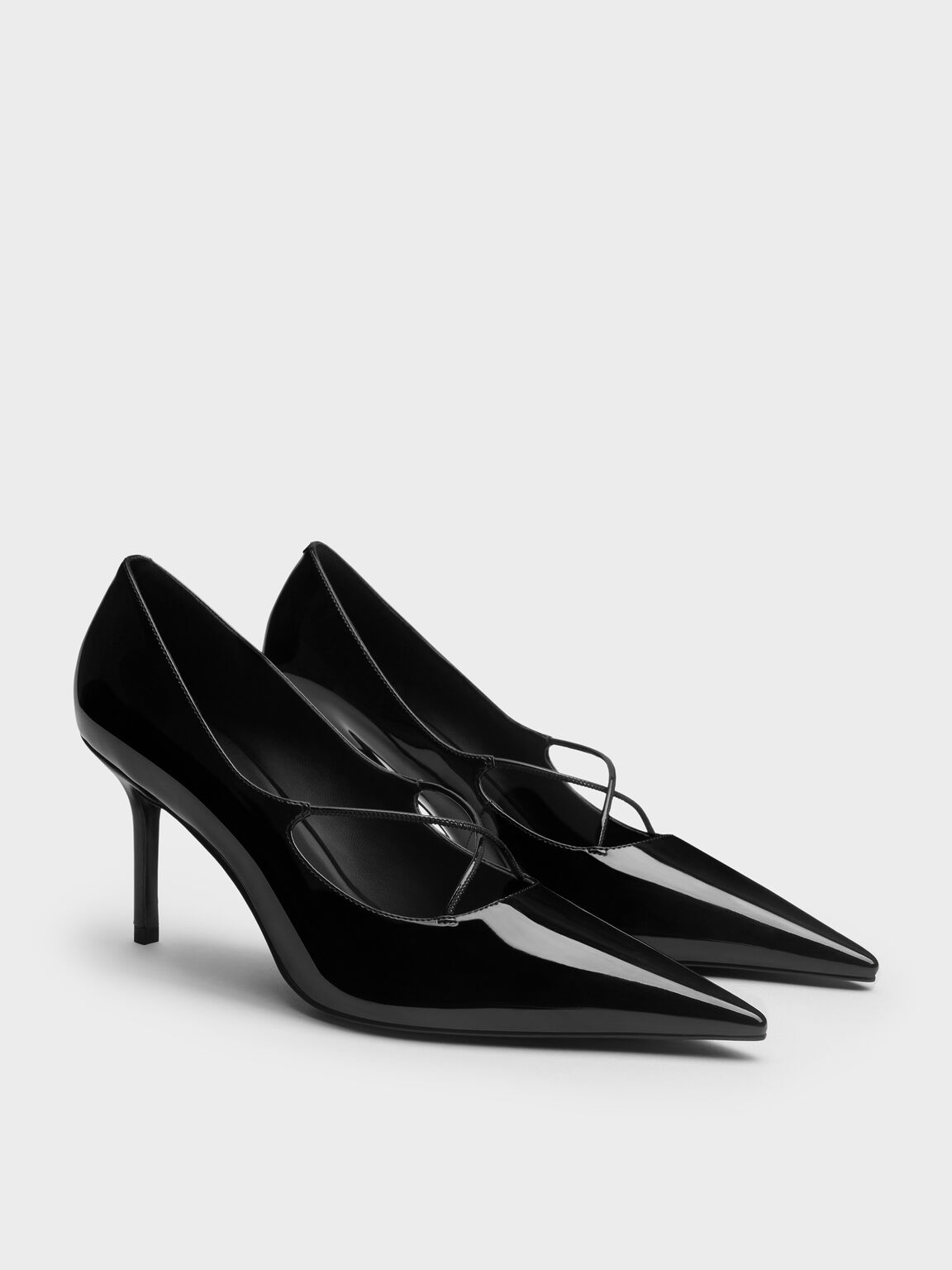 パテント クロスオーバー ポインテッドパンプス, ブラックパテント, hi-res