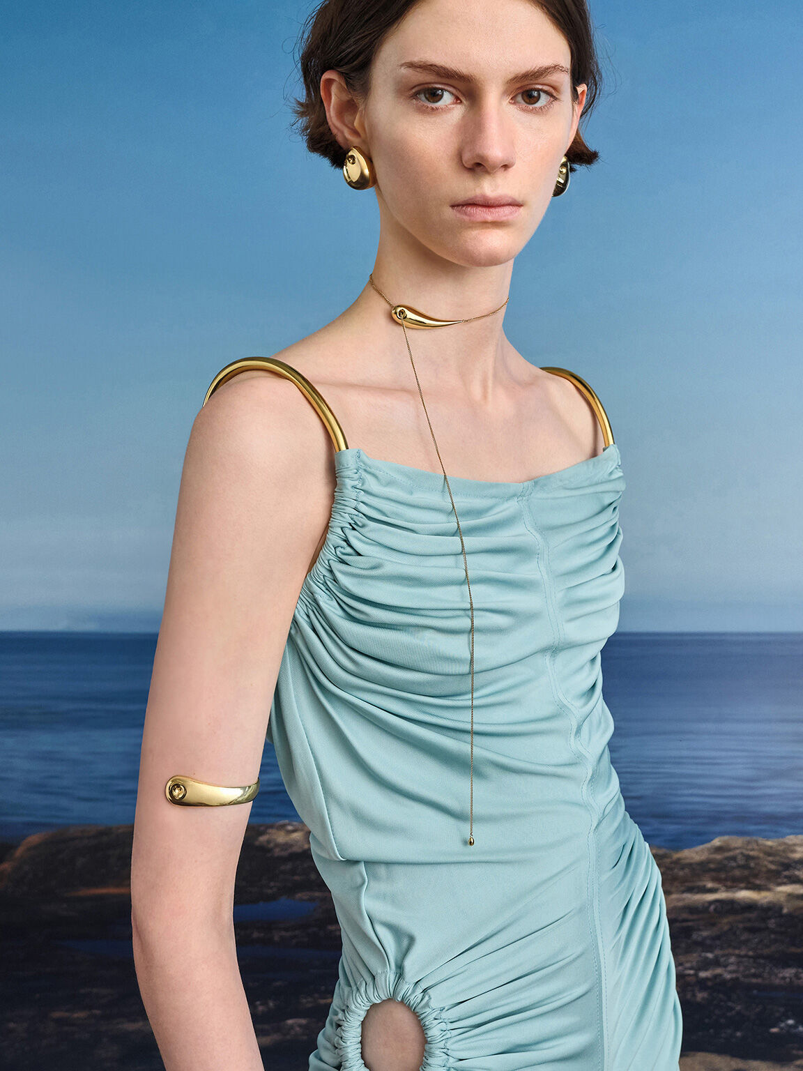 Eimear アイマー スカルプチュアアシメトリカルネックレス, ゴールド, hi-res