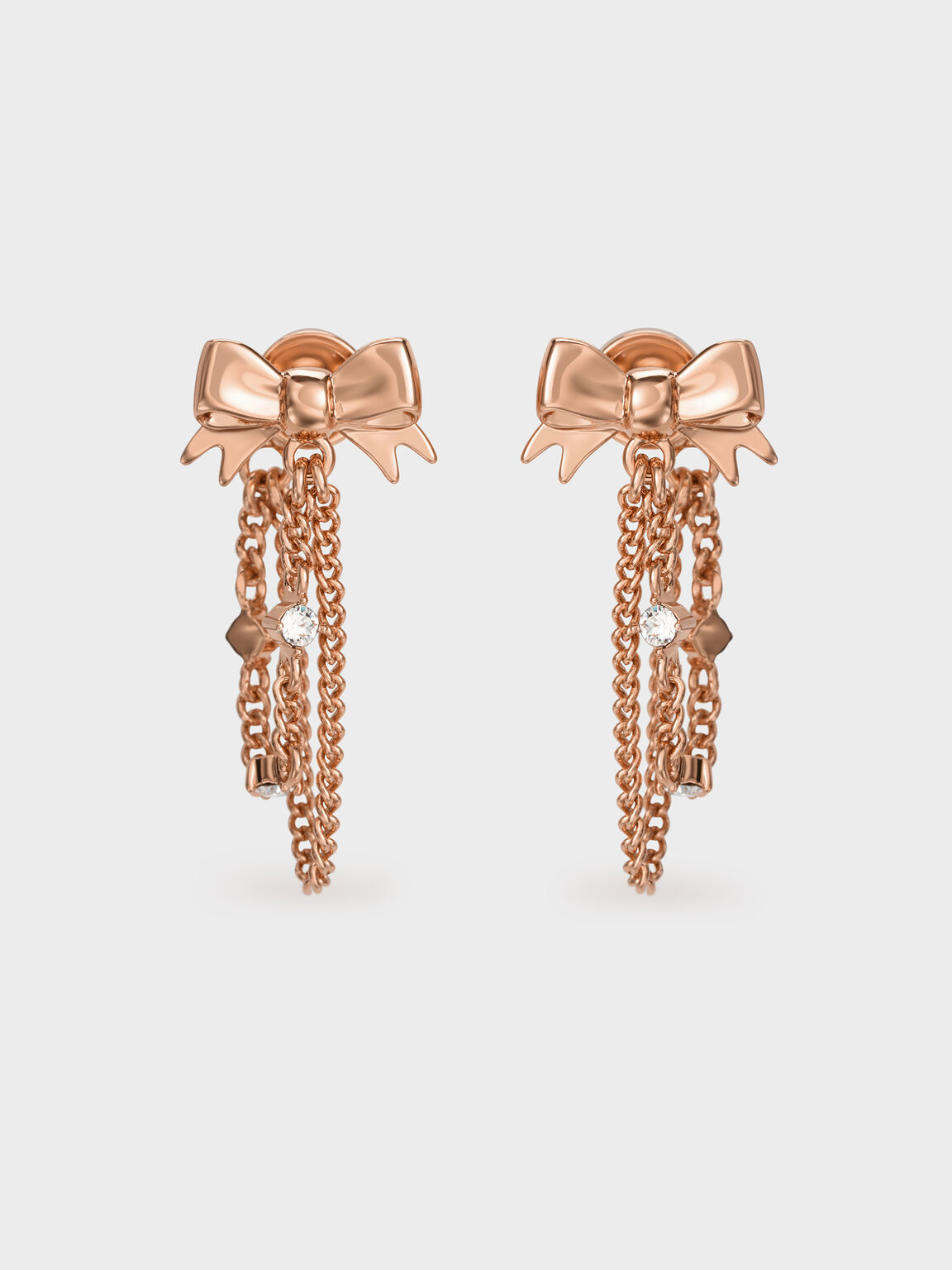 Paige ページ クリスタルチェーン ボウドロップピアス, ローズゴールド, hi-res