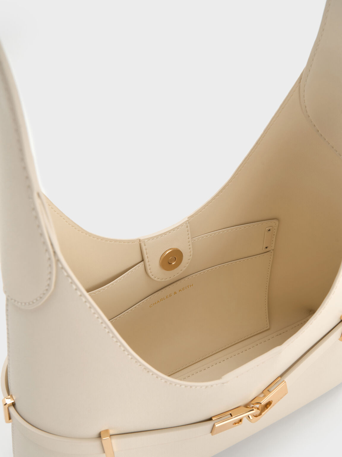 Arlet アラート メタリックアクセントベルトホーボーバッグ, クリーム, hi-res