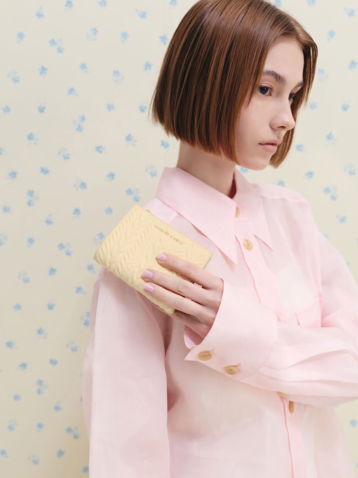 Apolline アポリーネ テクスチャートップジップウォレット, バターイエロー, hi-res