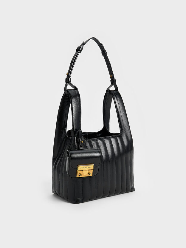 Donna ドンナ クリンクルエフェクトダンプリングバッグ, ブラック, hi-res