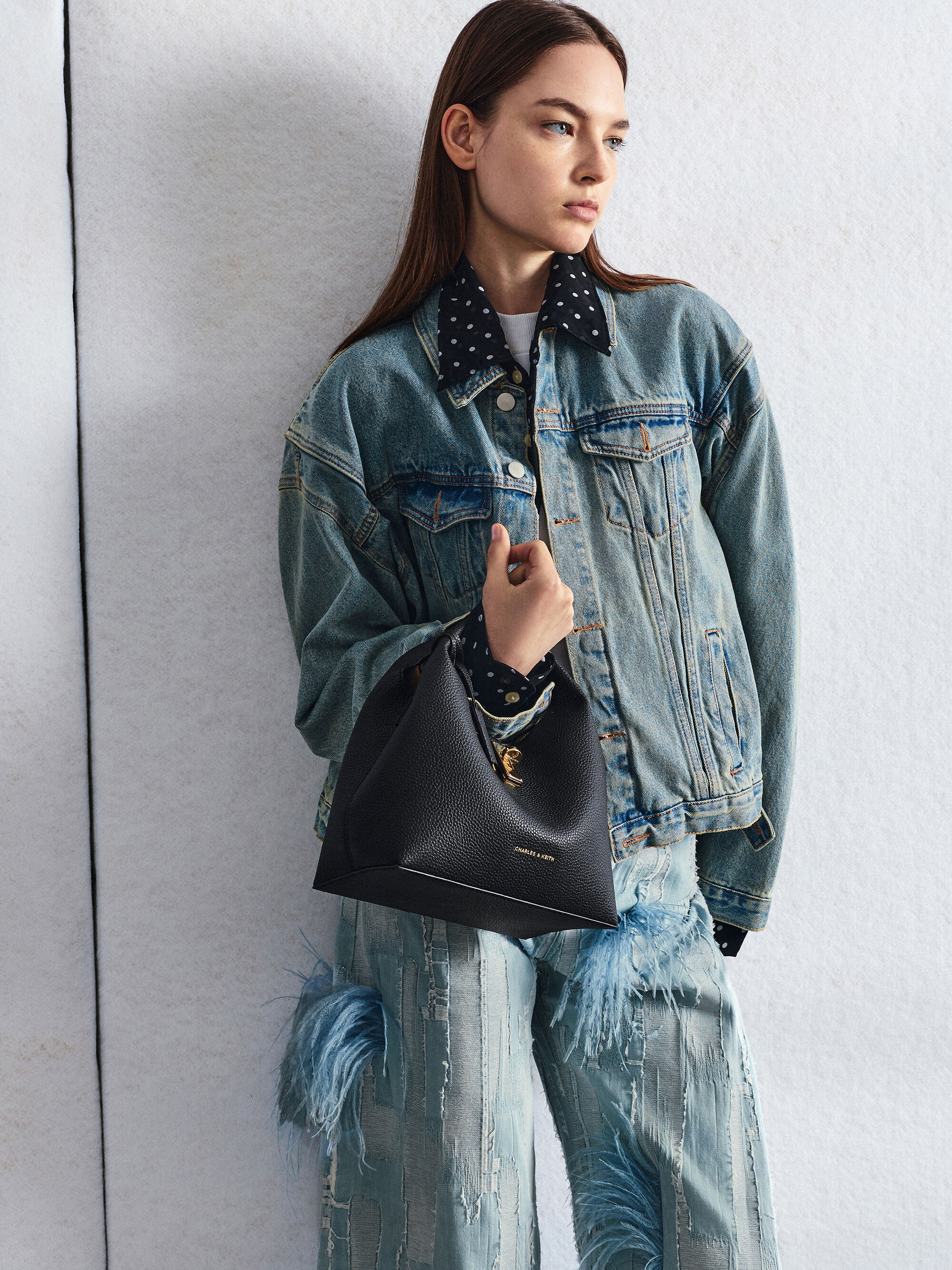 Chance チャンス メタリックアクセントバケットバッグ - ブラック