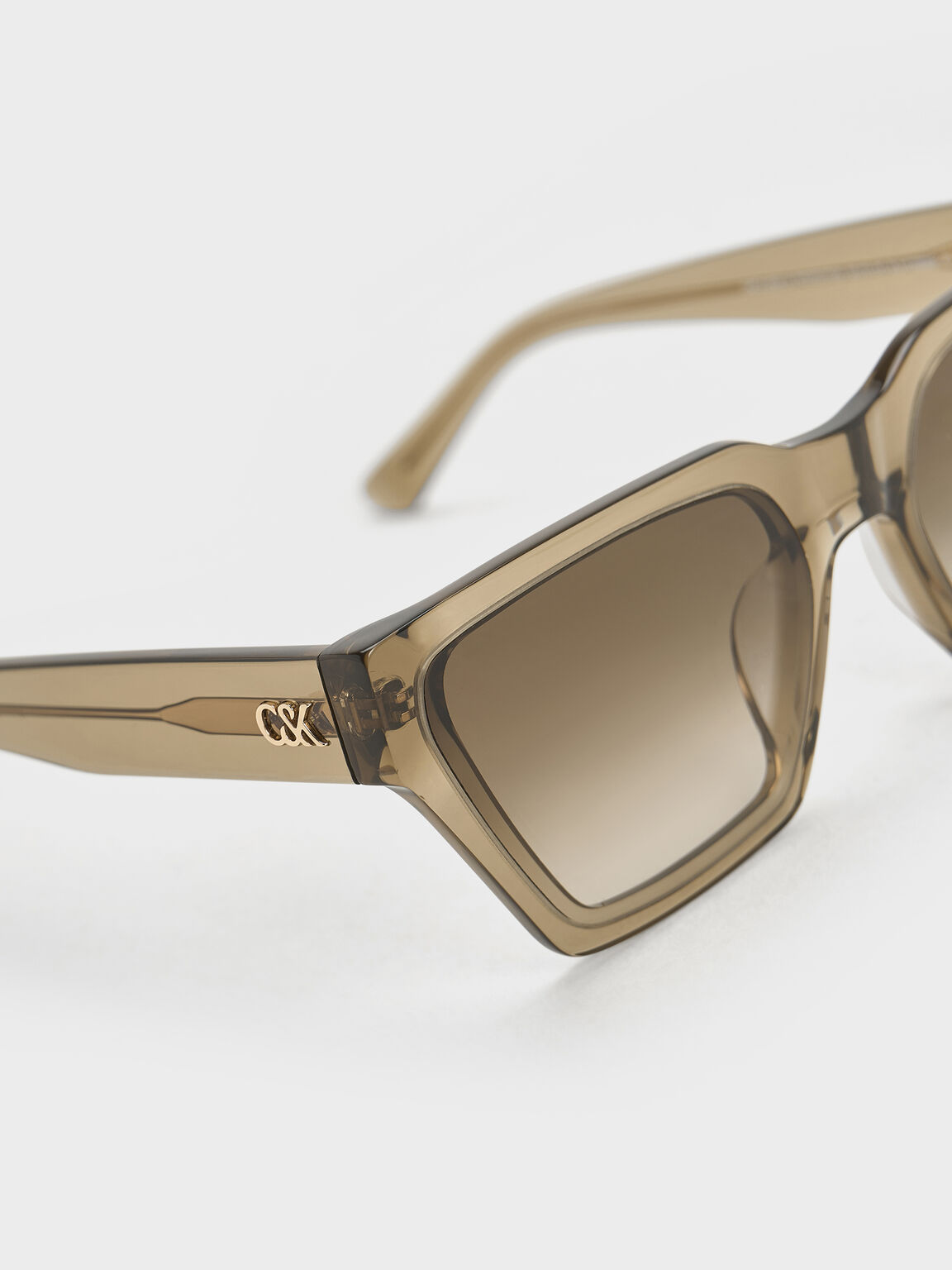 アセテート アンギュラーサングラス, カーキ, hi-res