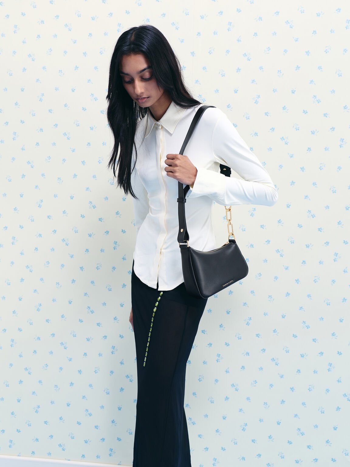 Agatha ミニアガサ  チェーンアクセントショルダーバッグ, ブラック, hi-res