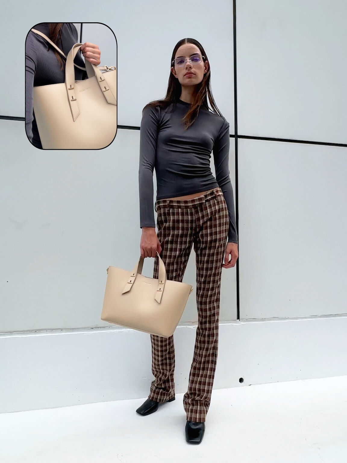 Shania ミニシャニア ダブルハンドルトートバッグ, ダストオーツ, hi-res