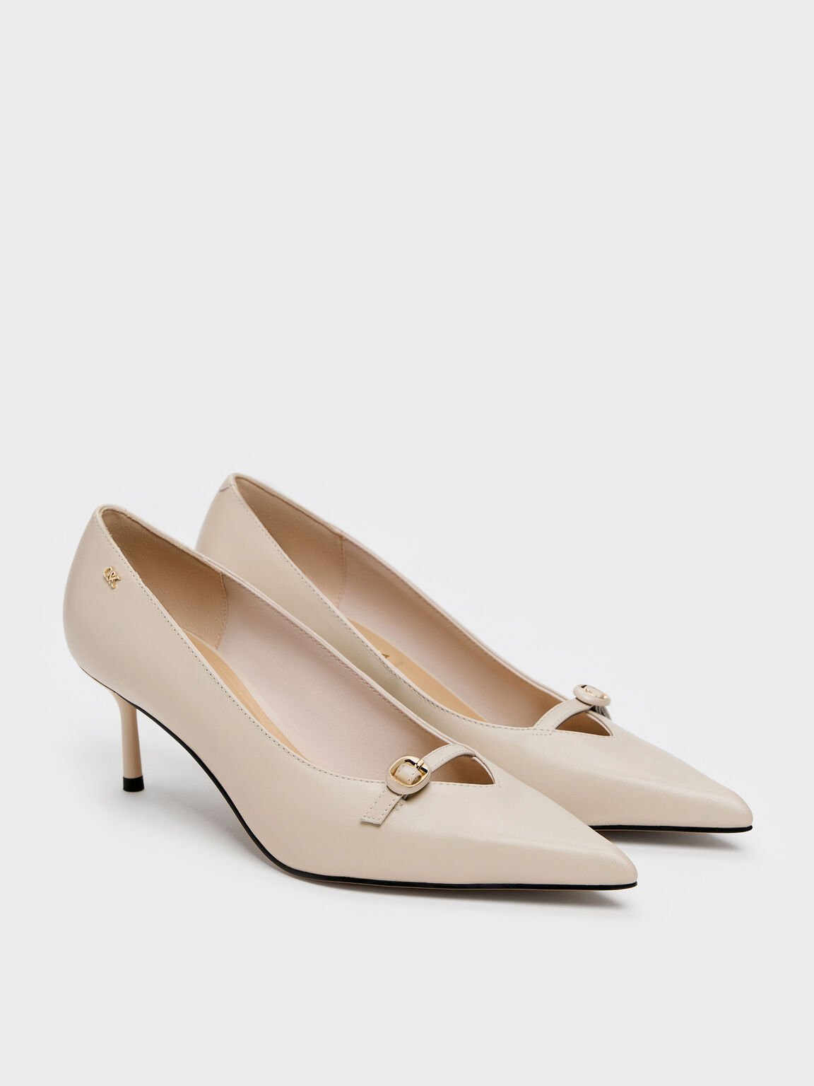 レザーバックルストラップ スティレットパンプス, オーツ, hi-res