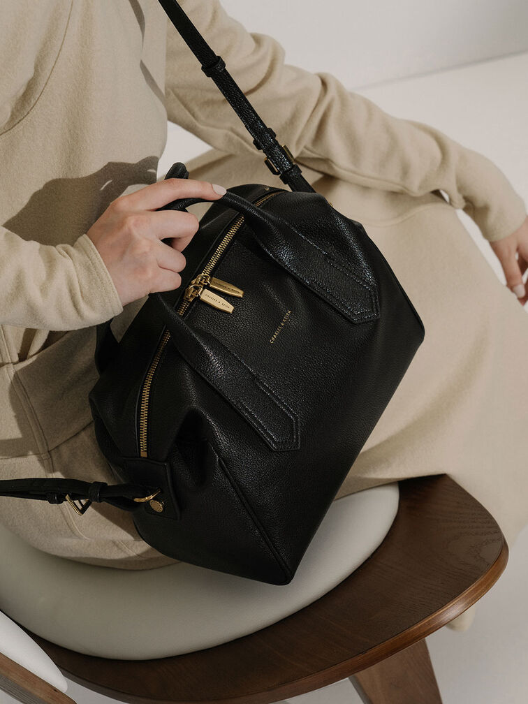 ダブルハンドル ミニダッフルバッグ - Black | CHARLES & KEITH 