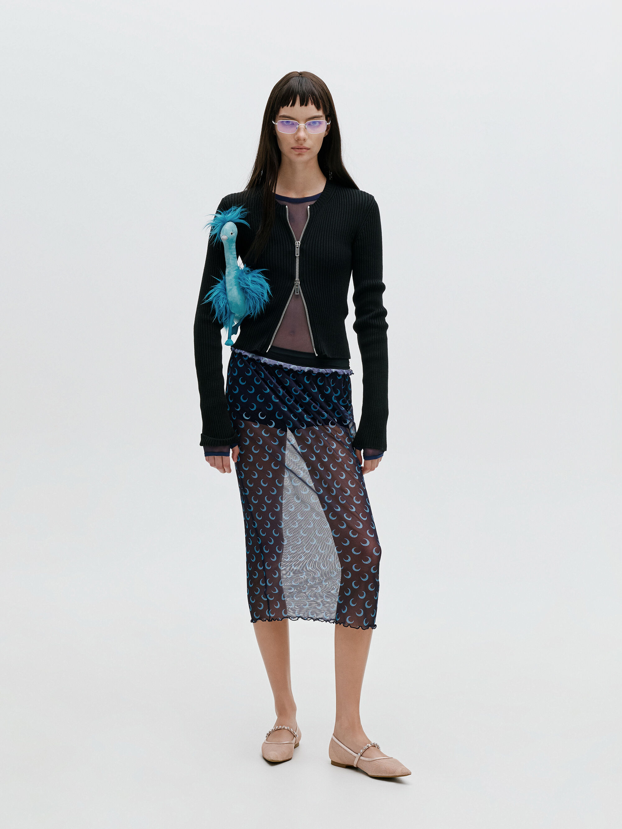 レース&サテン クリスタルエンベリッシュド メリージェーンフラット