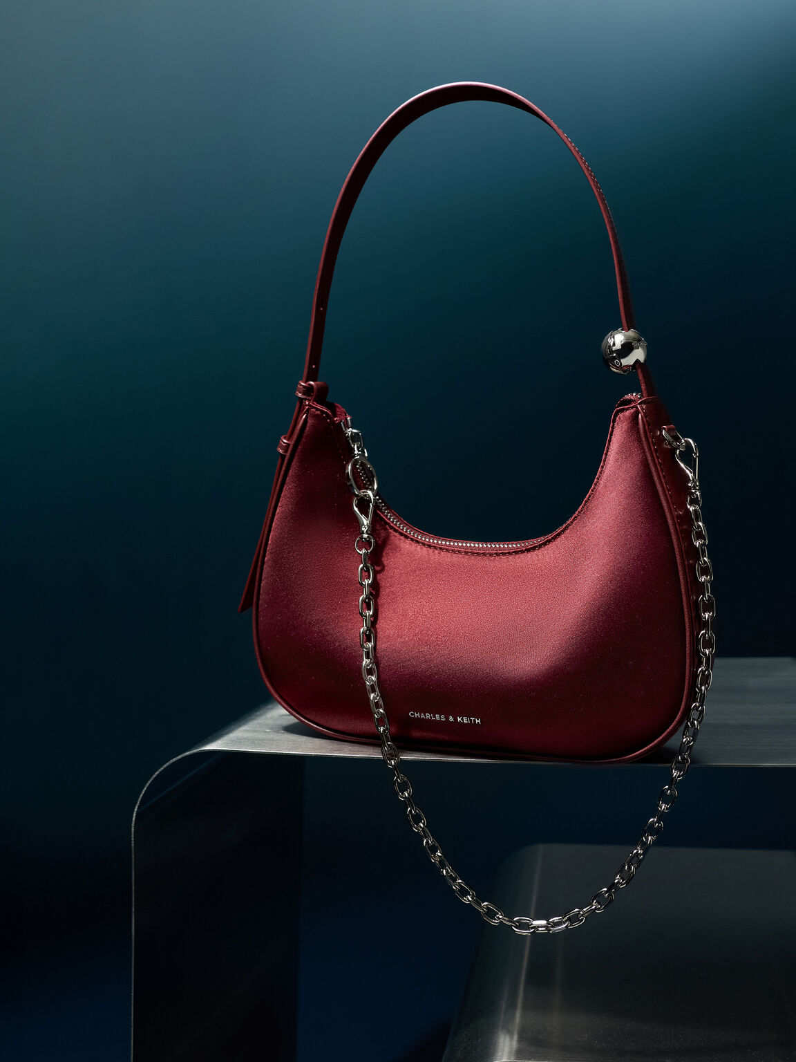 Jesmyn ジェスミン サテンクレセントツーウェイバッグ, バーガンディ, hi-res