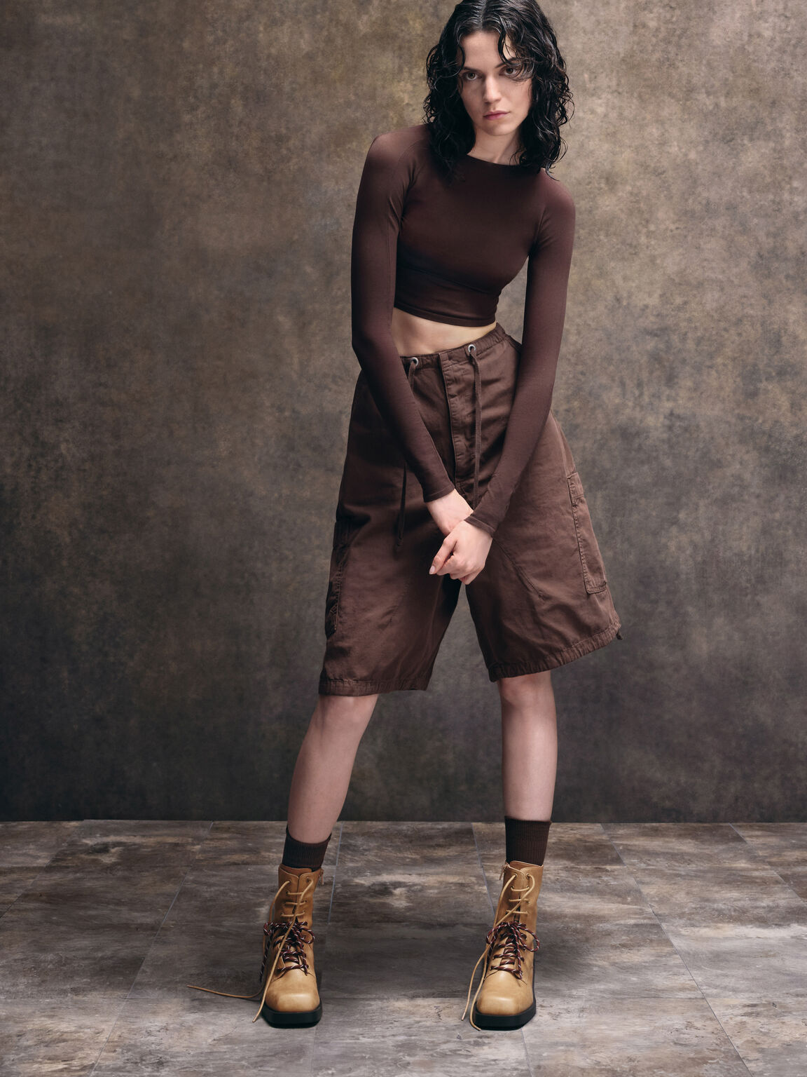 Logan ローガン ダブルレースミッドカーフコンバットブーツ, サンド, hi-res