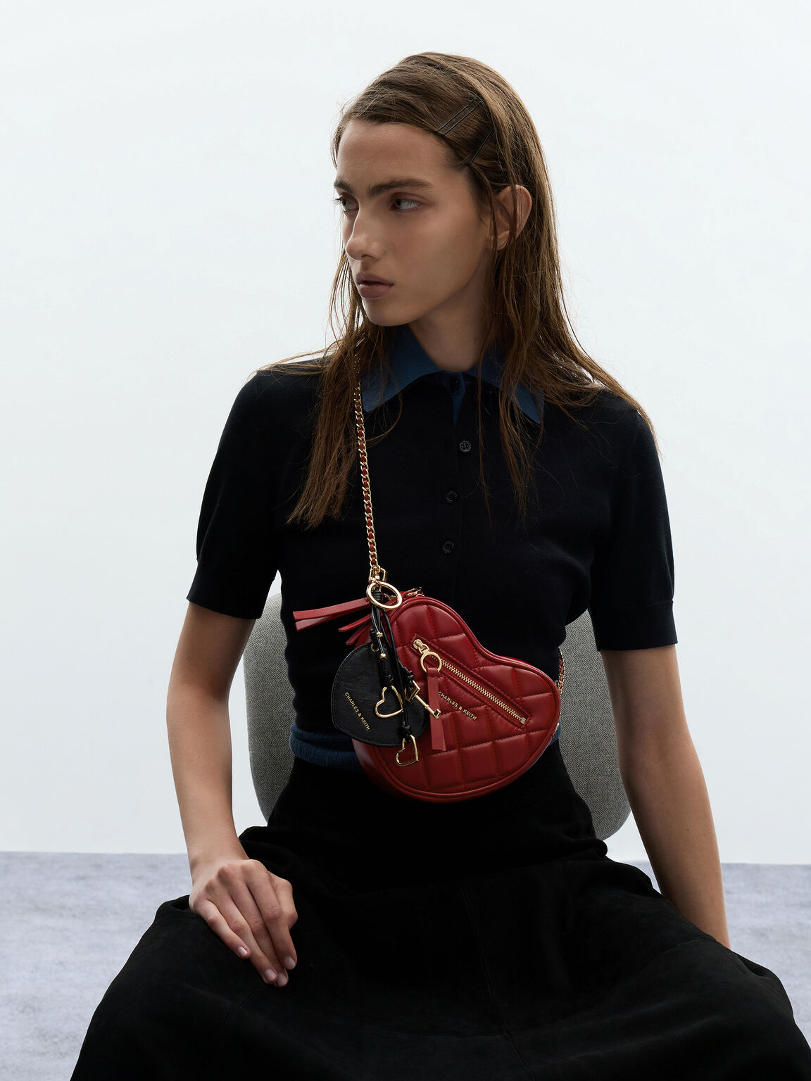 Ciara シアラ ハートアンドキーチャーム, ブラック, hi-res