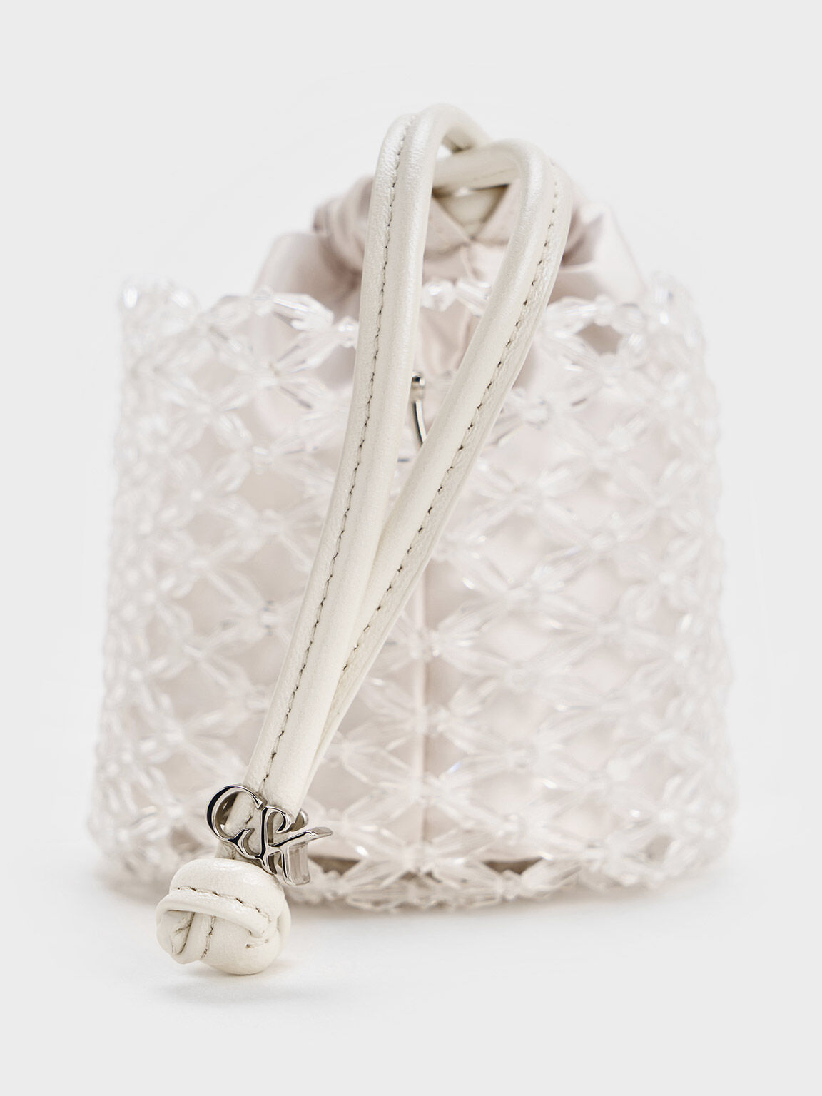 ビーズド チェーンハンドルバケツバッグ, ホワイト, hi-res