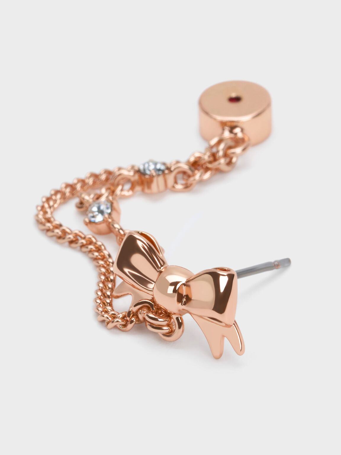 Paige ページ クリスタルチェーン ボウドロップピアス, ローズゴールド, hi-res