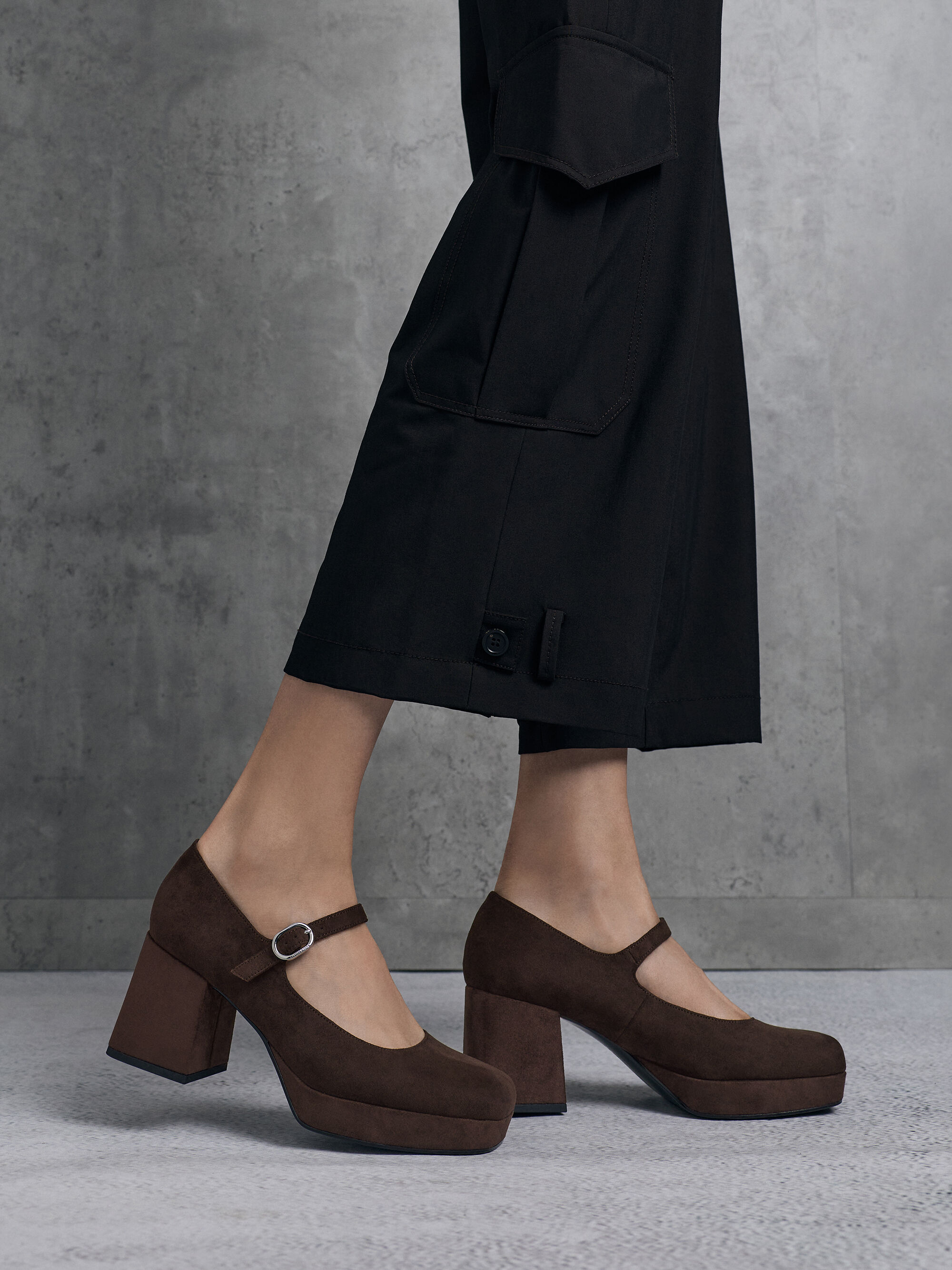 プラットフォーム メリージェーン - ダークブラウンテクスチャー