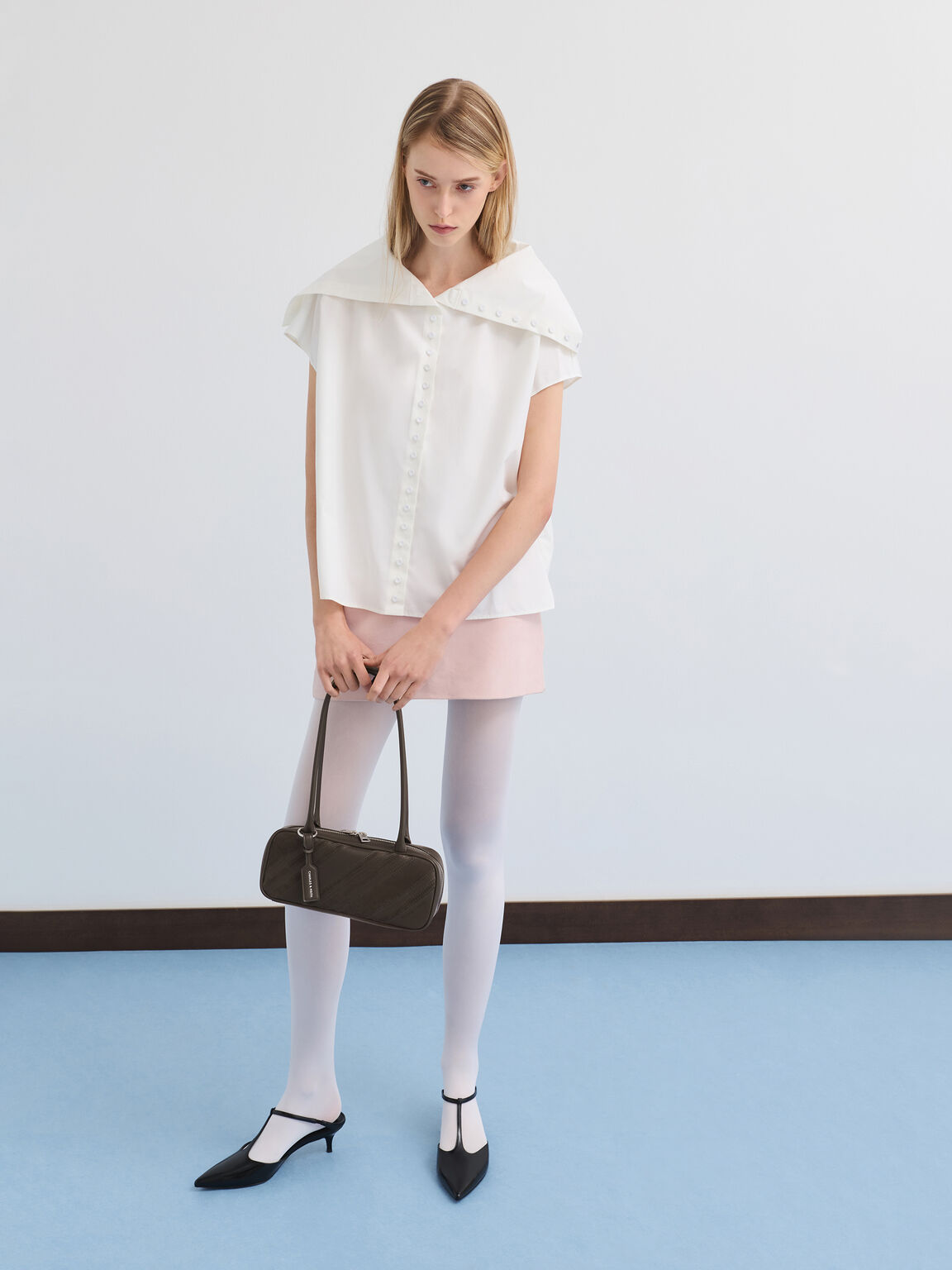 Zeya リサイクルスエード ストライプショルダーバッグ, ダークモス, hi-res