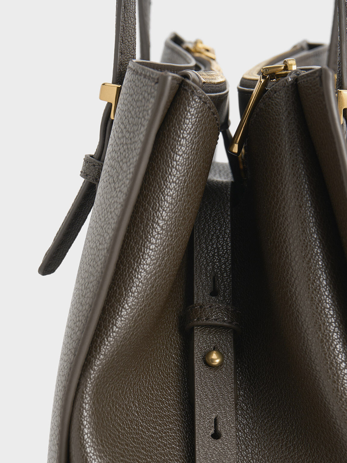 Sansa サンサ クラシックダブルハンドルトートバッグ, ダークモス, hi-res