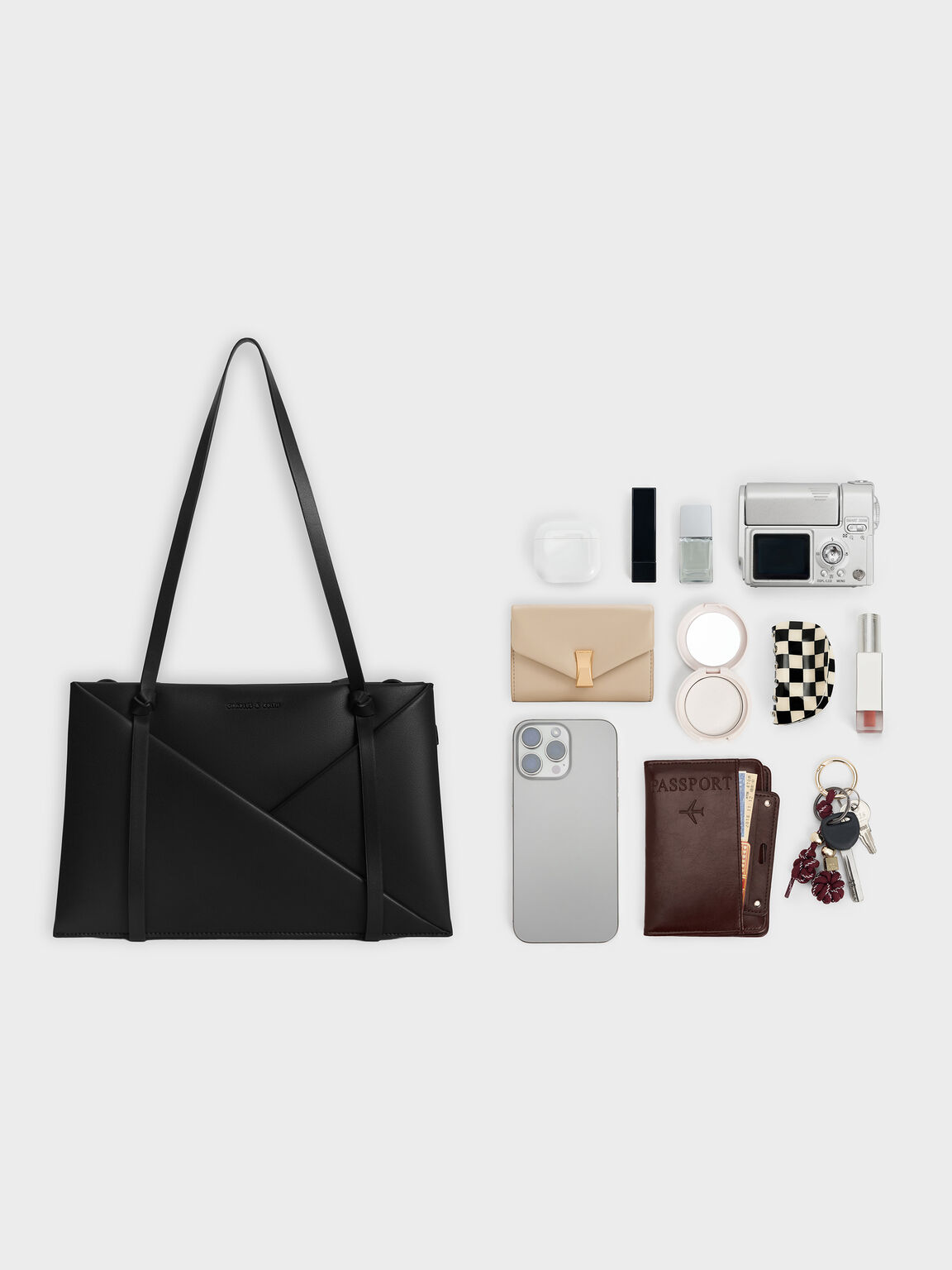 Midori ミドリ ジオメトリックトートバッグ, ノワール, hi-res