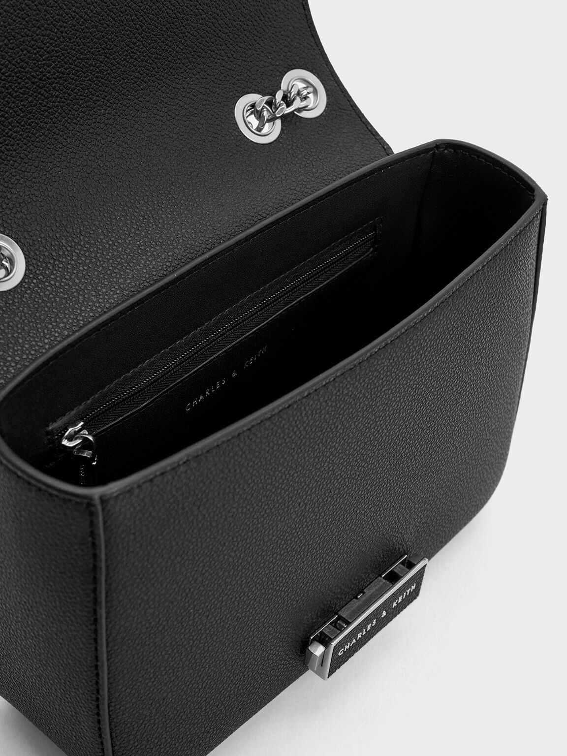 プッシュロック チェーンハンドルバッグ, ノワール, hi-res