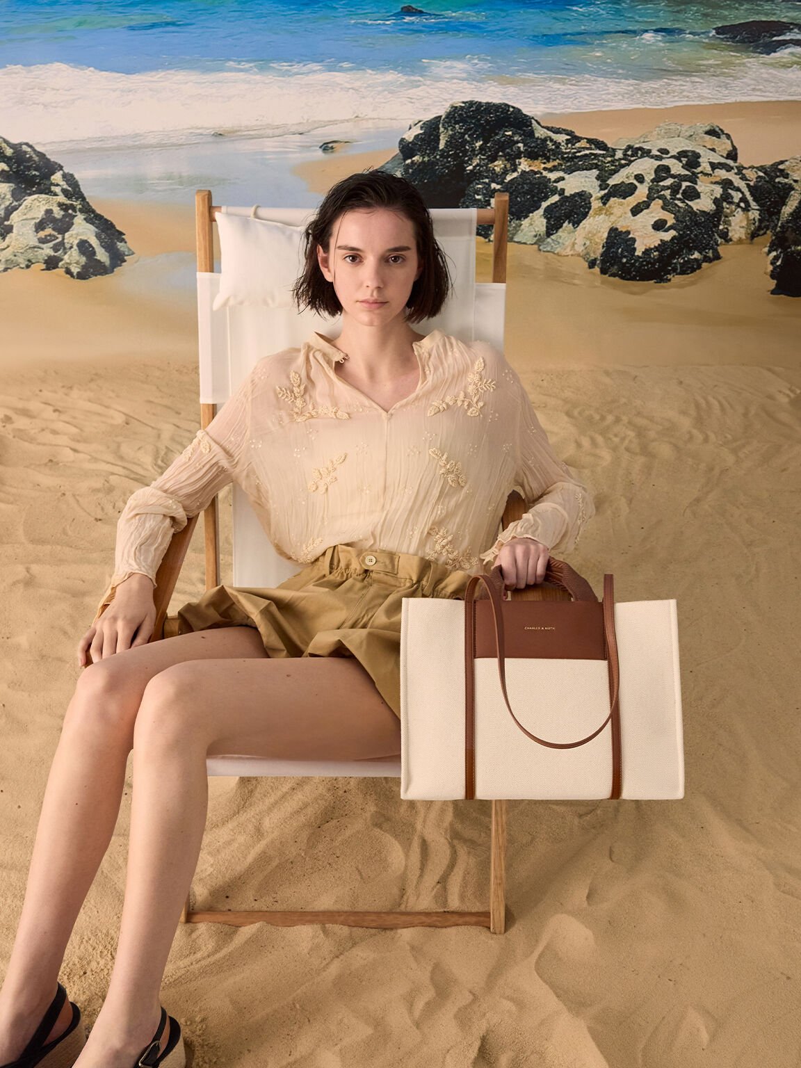 Shalia シャリア キャンバスダブルハンドルトートバッグ, キャンバスベージュ, hi-res