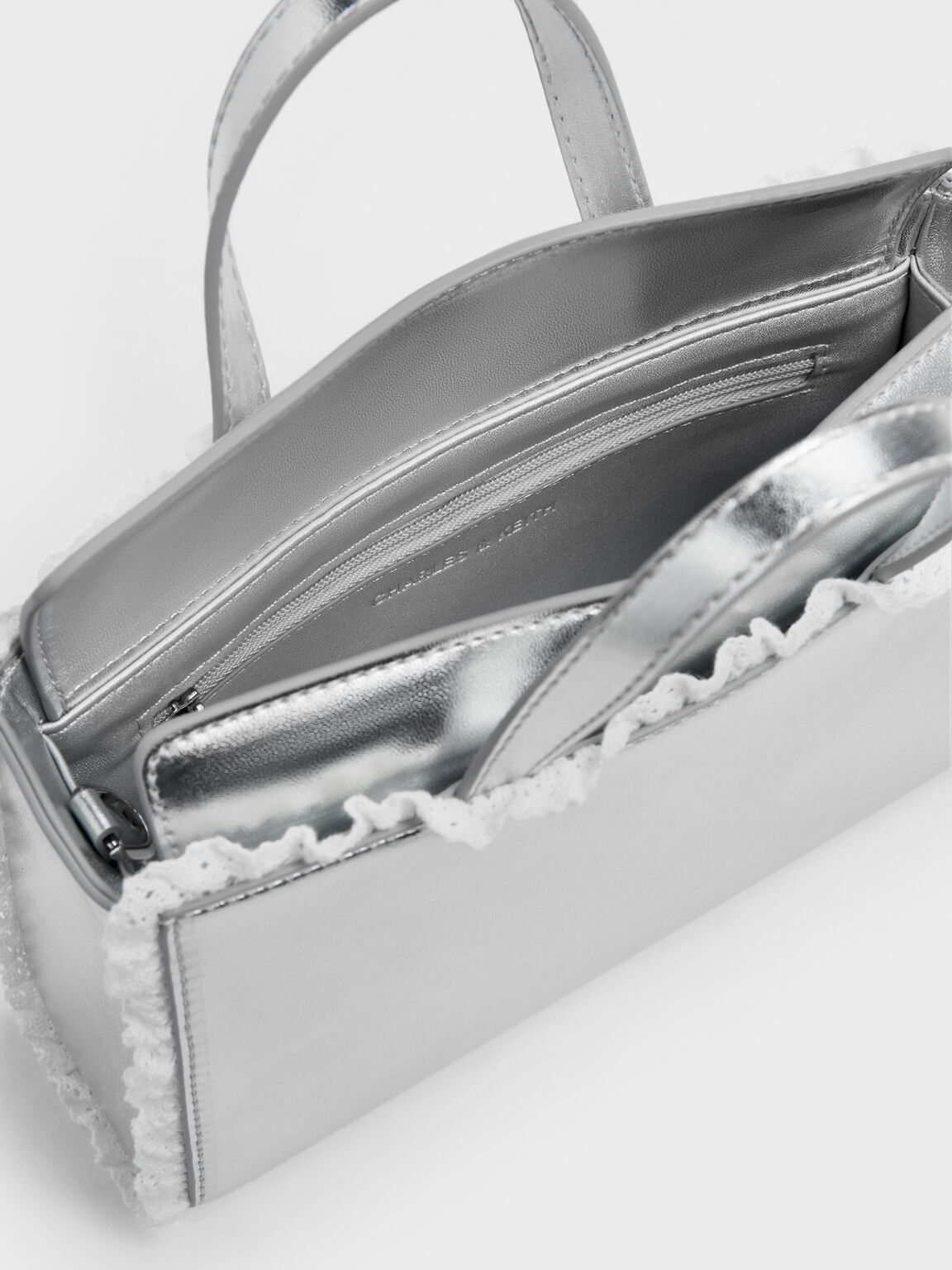 Raina レイナ レーストリム トートバッグ, シルバー, hi-res