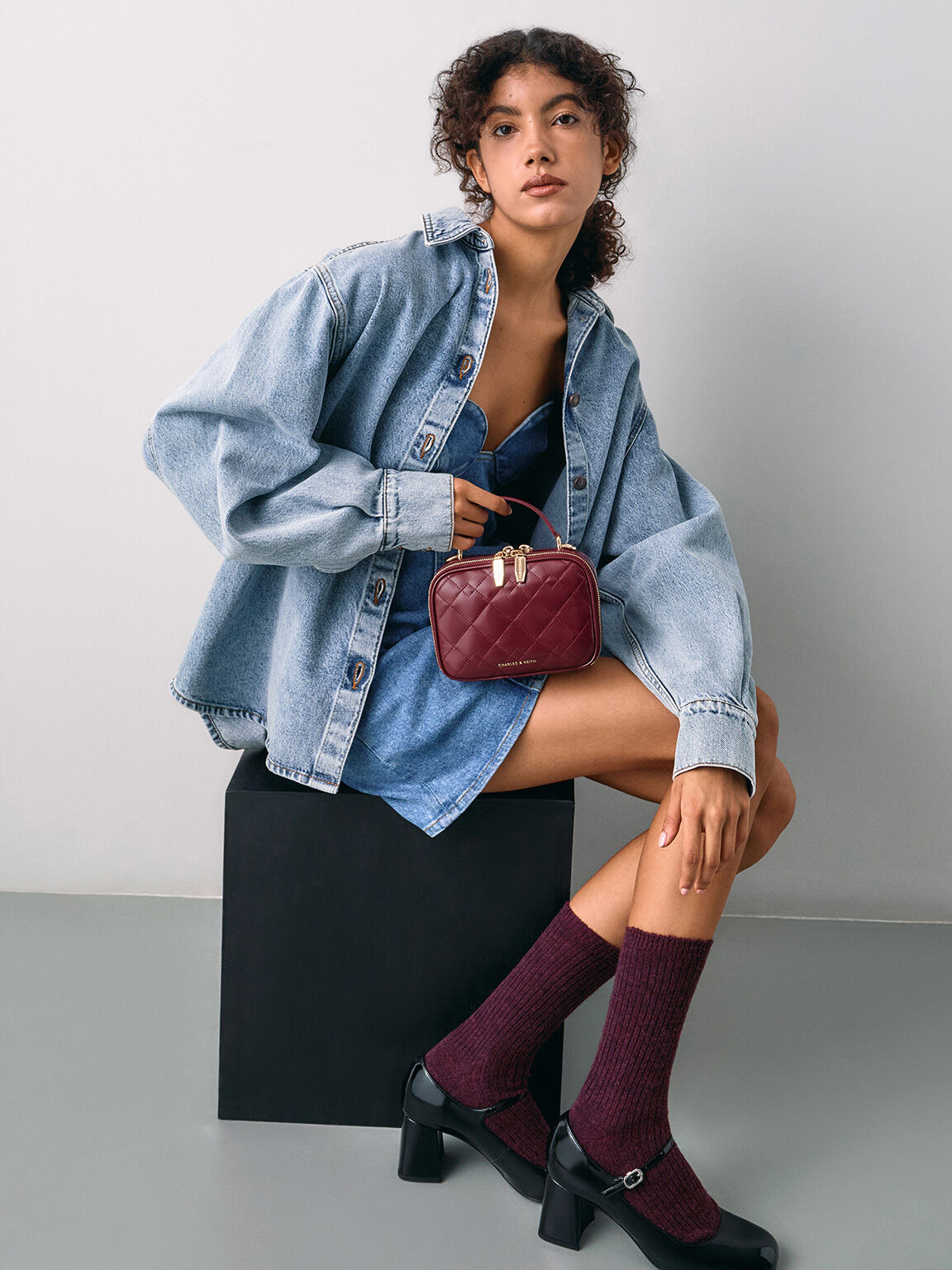 Duo ドゥオ キルトバニティトップハンドルバッグ, バーガンディ, hi-res