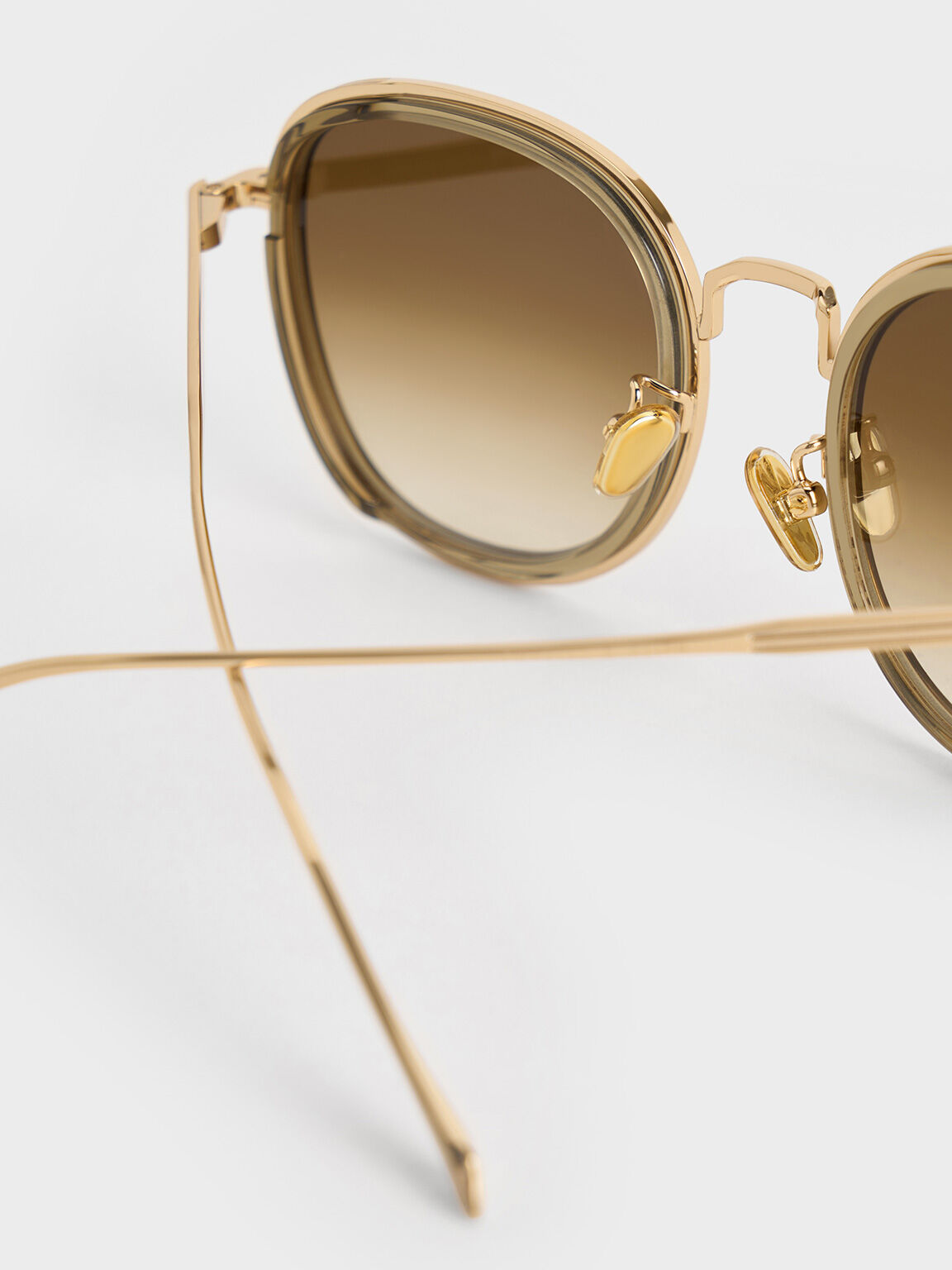 アセテート メタリックリムサングラス, カーキ, hi-res