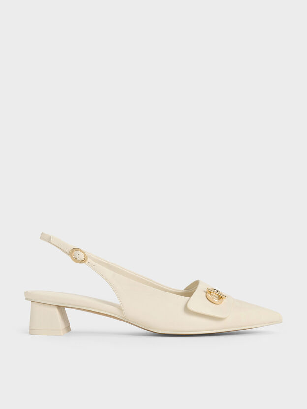 メタリックアクセント ポインテッドトゥスリングバックパンプス, チョーク, hi-res