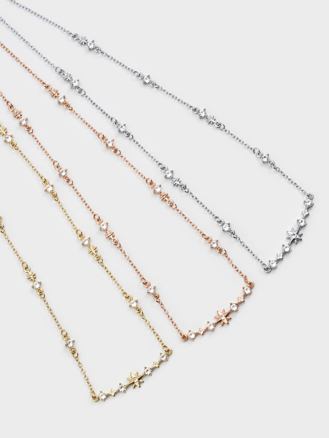 Everest エベレスト クリスタルスターネックレス, ローズゴールド, hi-res