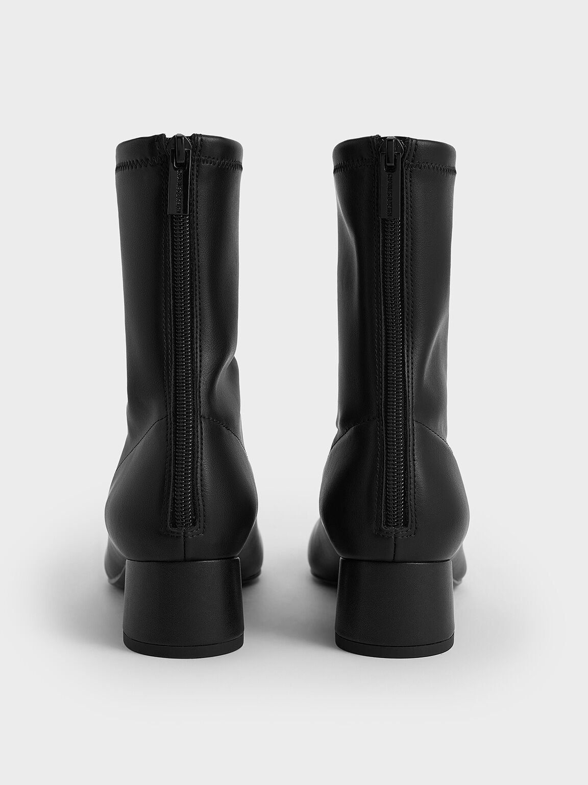 ステッチトリム ヒールアンクルブーツ, ブラック, hi-res