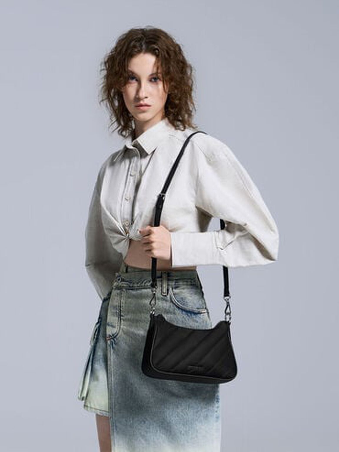 Philomena フィロメナ ナイロンパッフィーチェーンストラップクロスボディバッグ, ノワール, hi-res