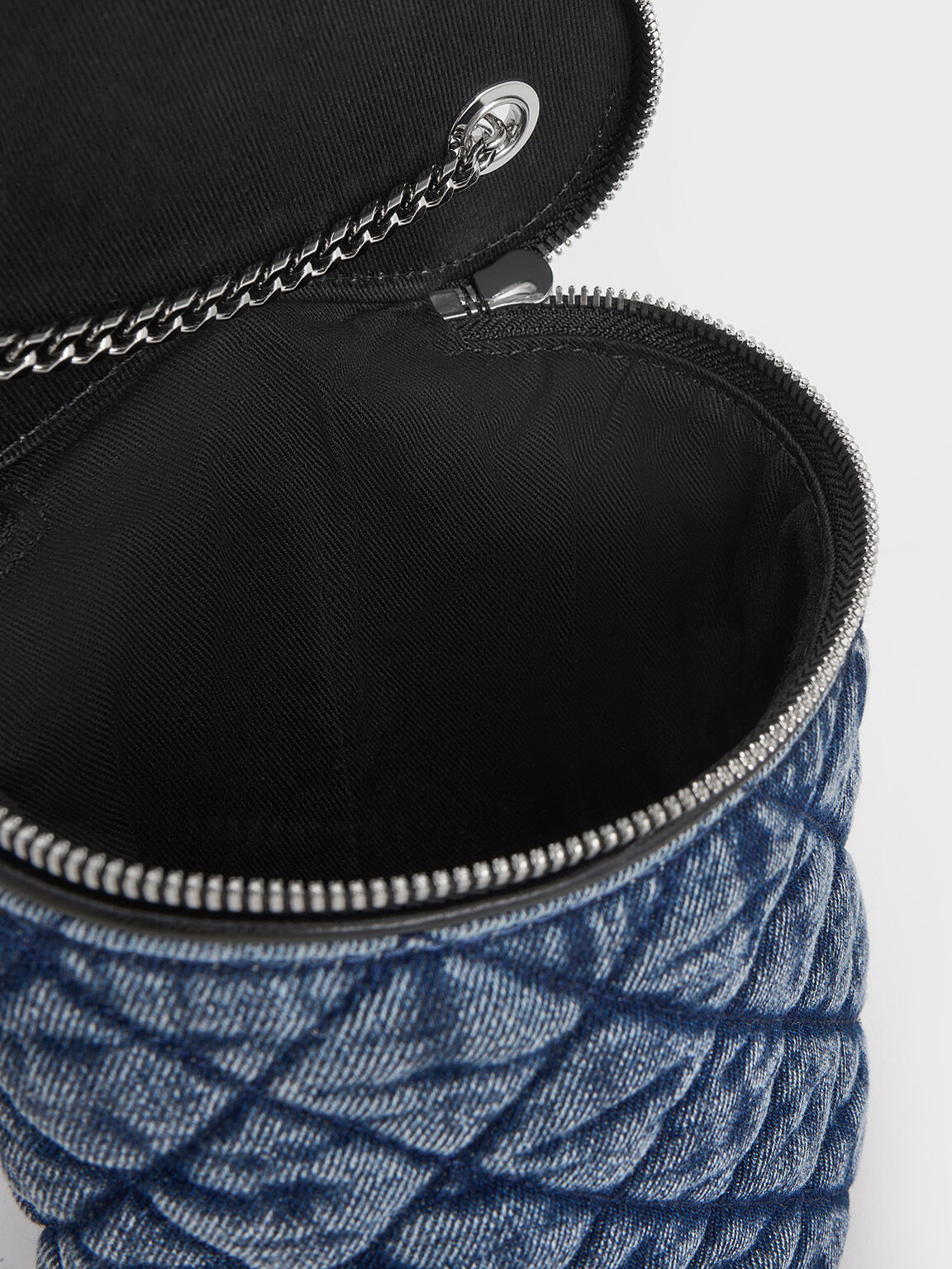 Philomena フィロメナ デニムキルトチェーンハンドルバッグ, デニムブルー, hi-res