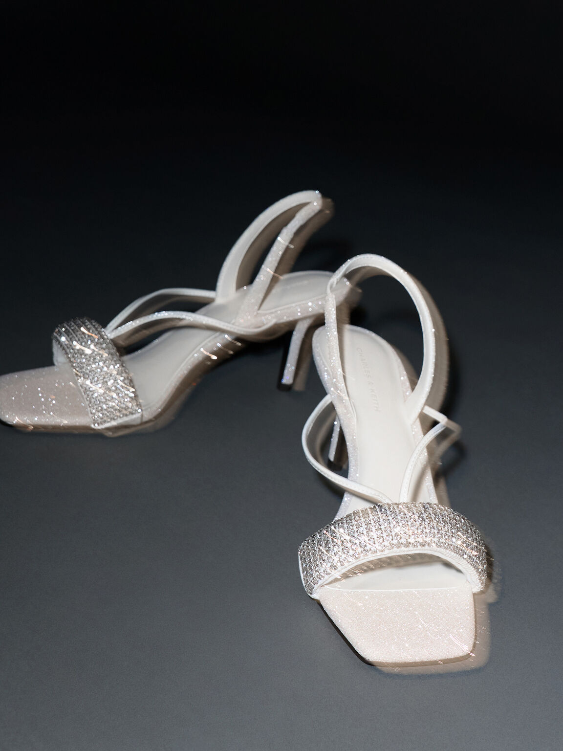 クリスタル ヒールスリングバックサンダル, クリーム, hi-res