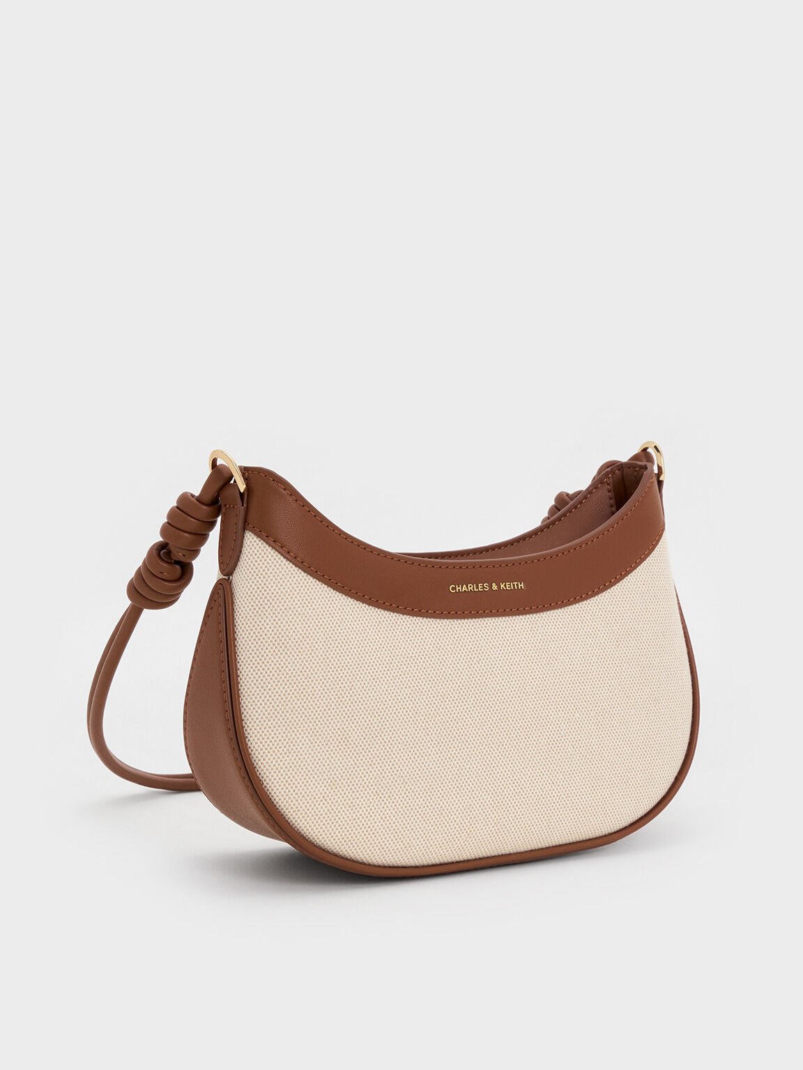 Sabine サビーヌ キャンバスノットストラップカーブショルダーバッグ, チョコレート, hi-res