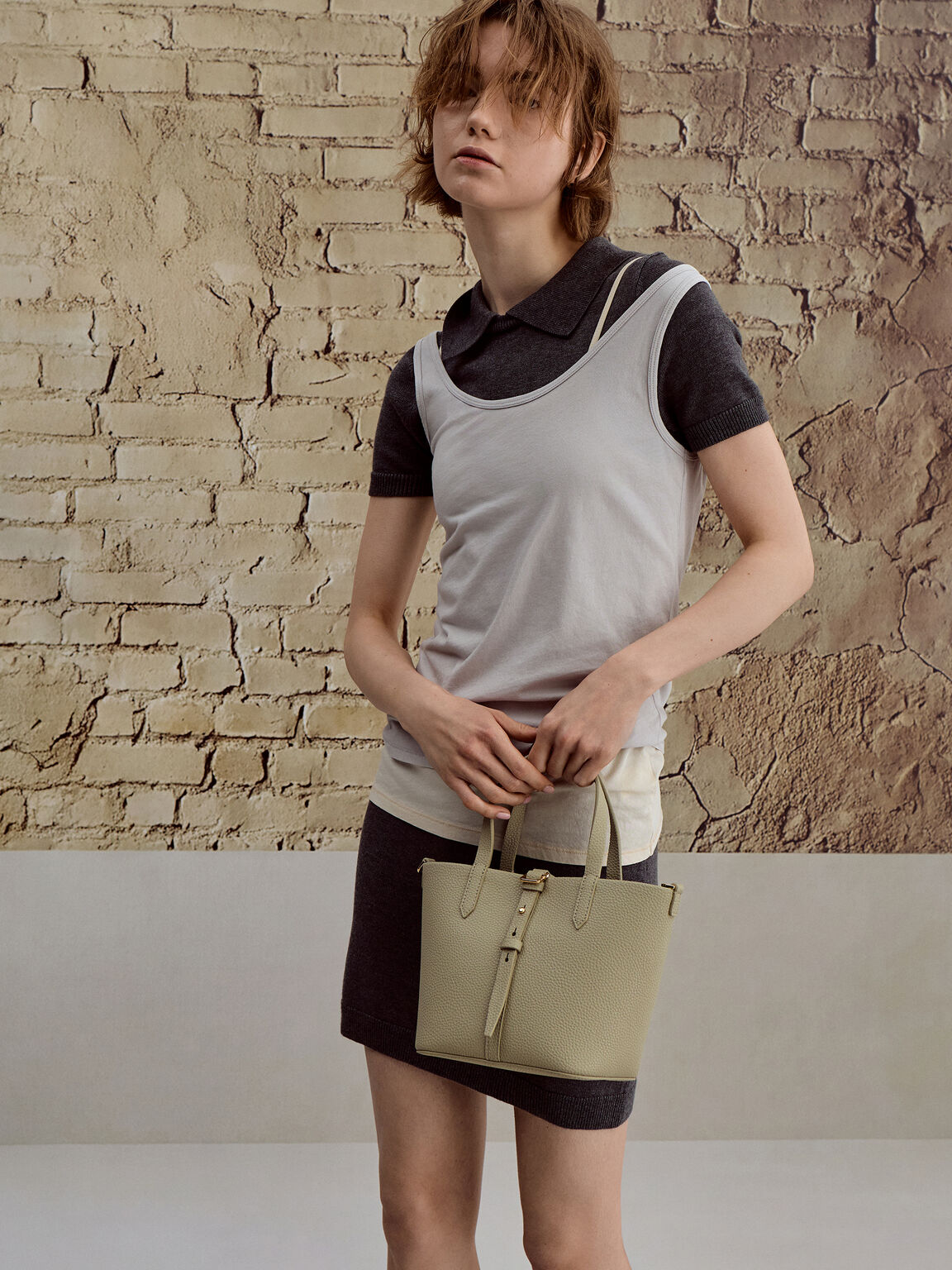 Beryl ベリル リサイクルレザーバケツバッグ, ペールオリーブ, hi-res