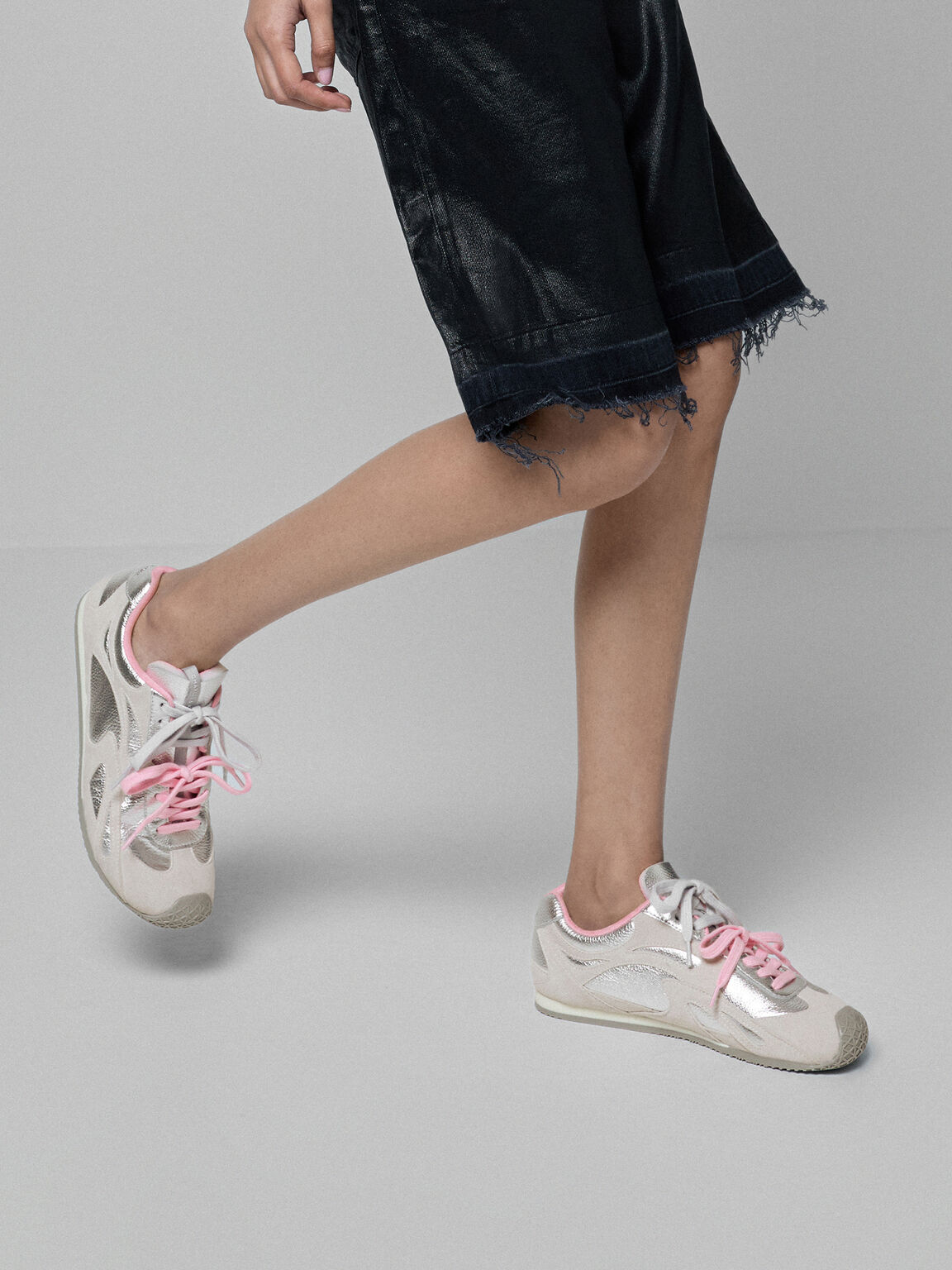ダブルレース スニーカー, シルバー, hi-res