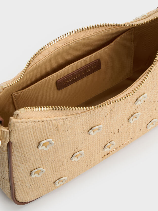 Philomena フィロメナ ラフィア フラワークロスボディーバッグ, ベージュ, hi-res