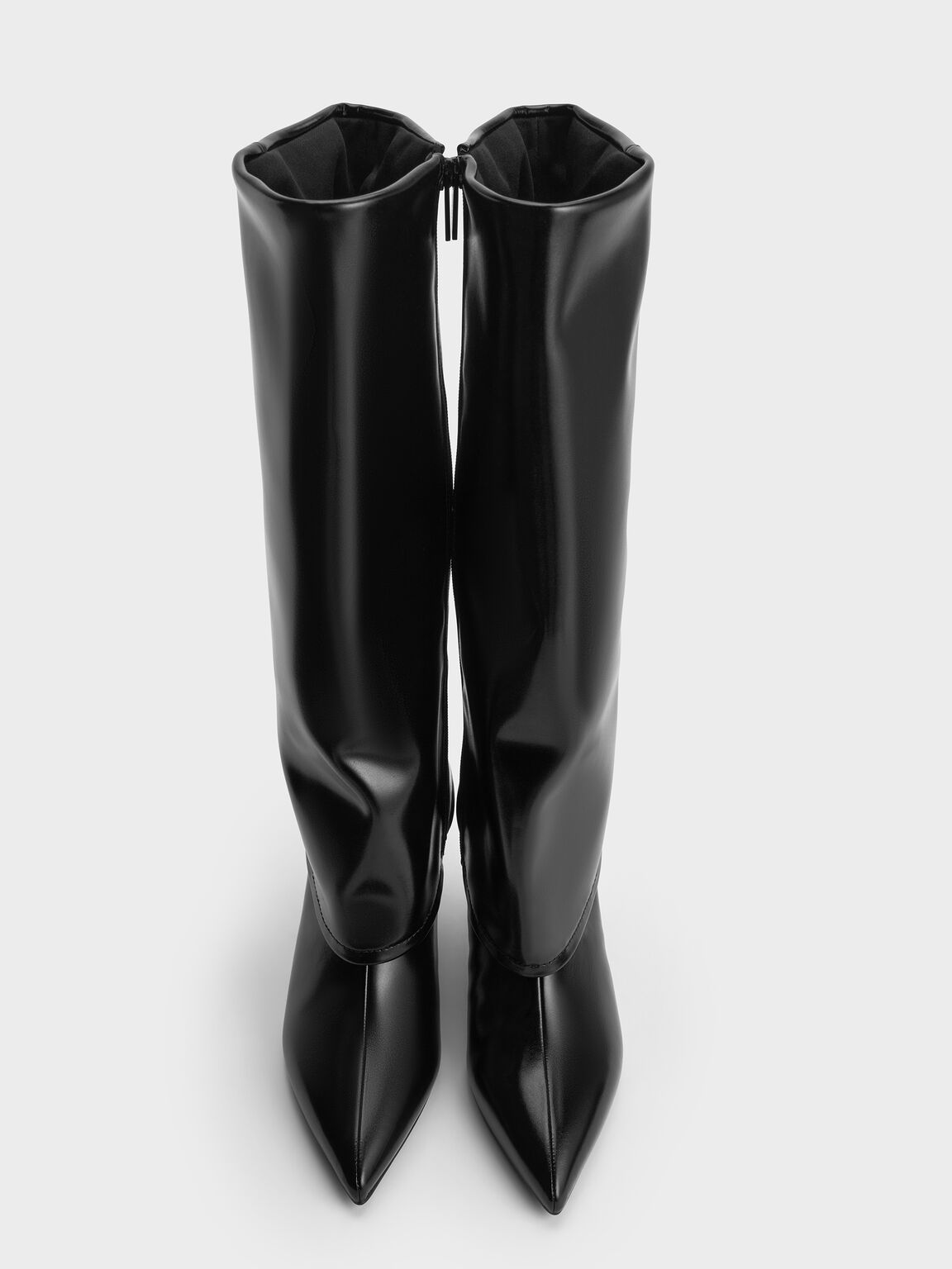 ポインテッドトゥ キトゥンヒールロングブーツ, ブラック, hi-res