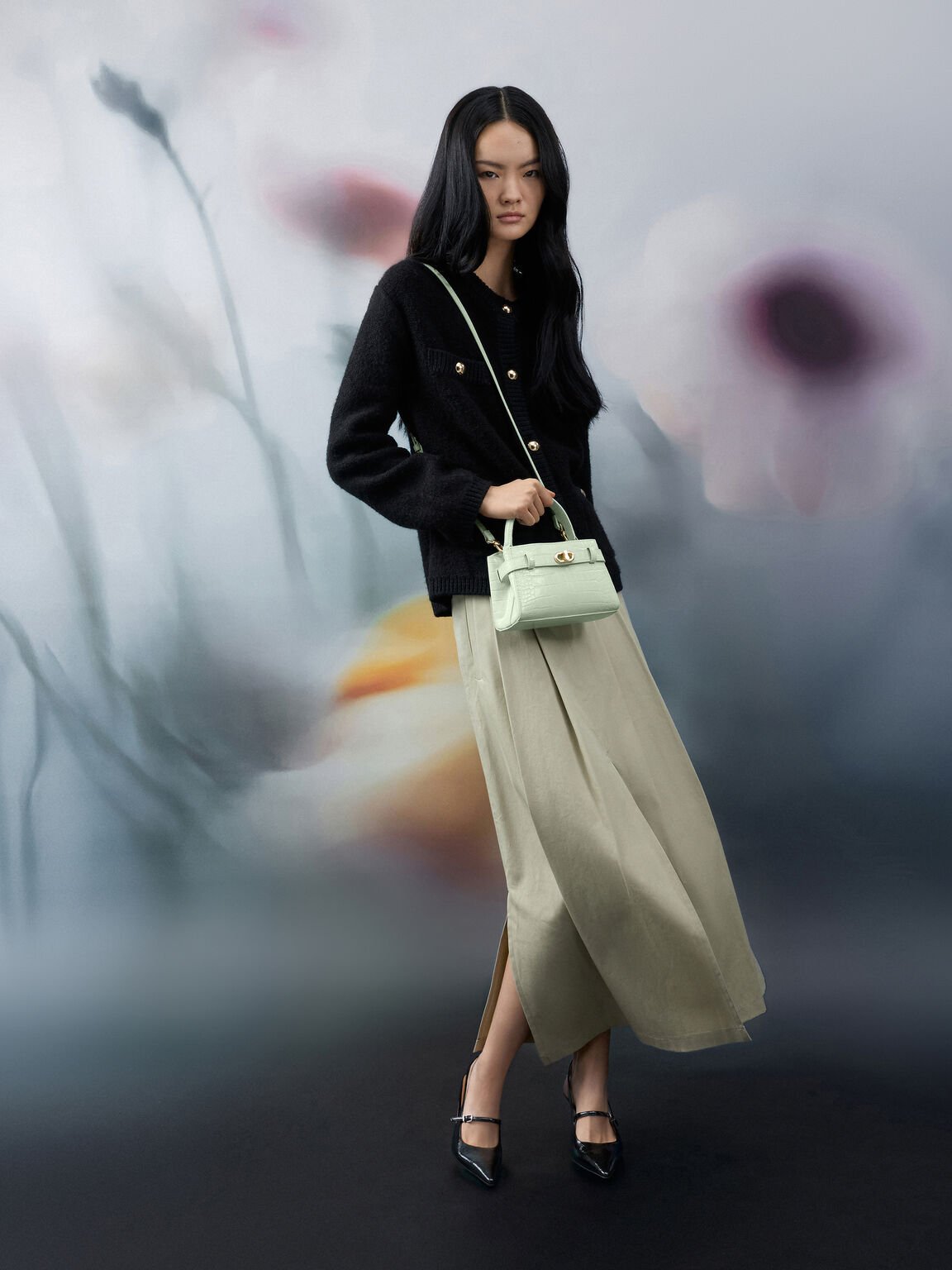 Aubrielle オブリエル クロックエフェクトトップハンドルバッグ, ミントグリーン, hi-res