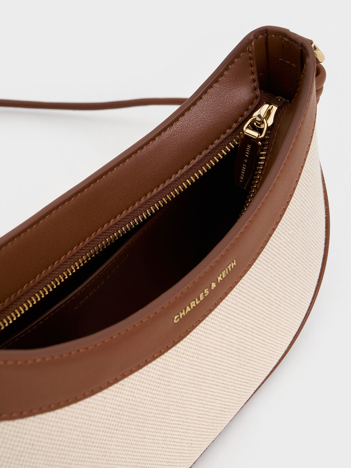 Sabine サビーヌ キャンバスノットストラップカーブショルダーバッグ, チョコレート, hi-res