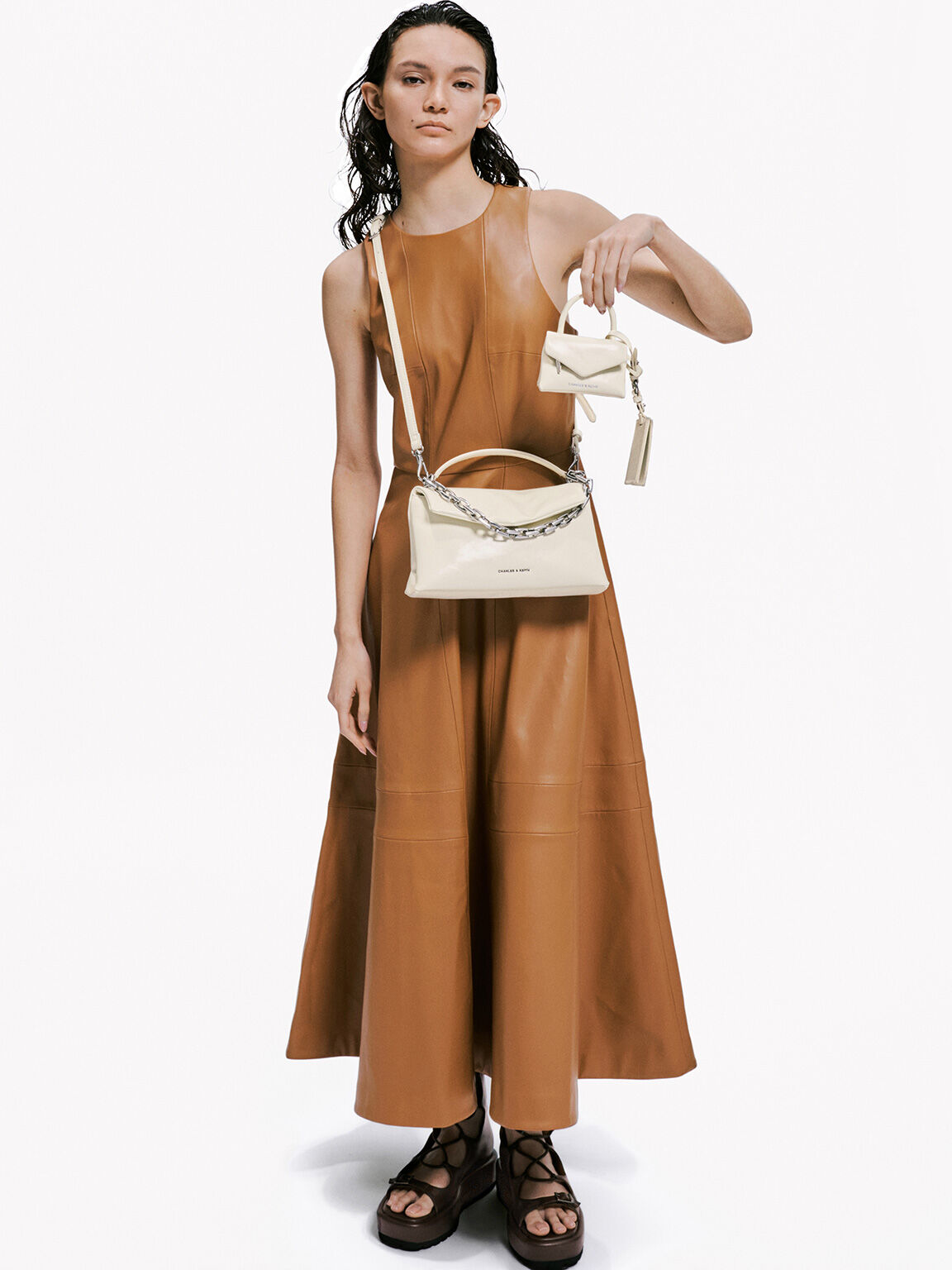 Andromeda アンドロメダ チャンキーチェーントップハンドルバッグ, クリーム, hi-res