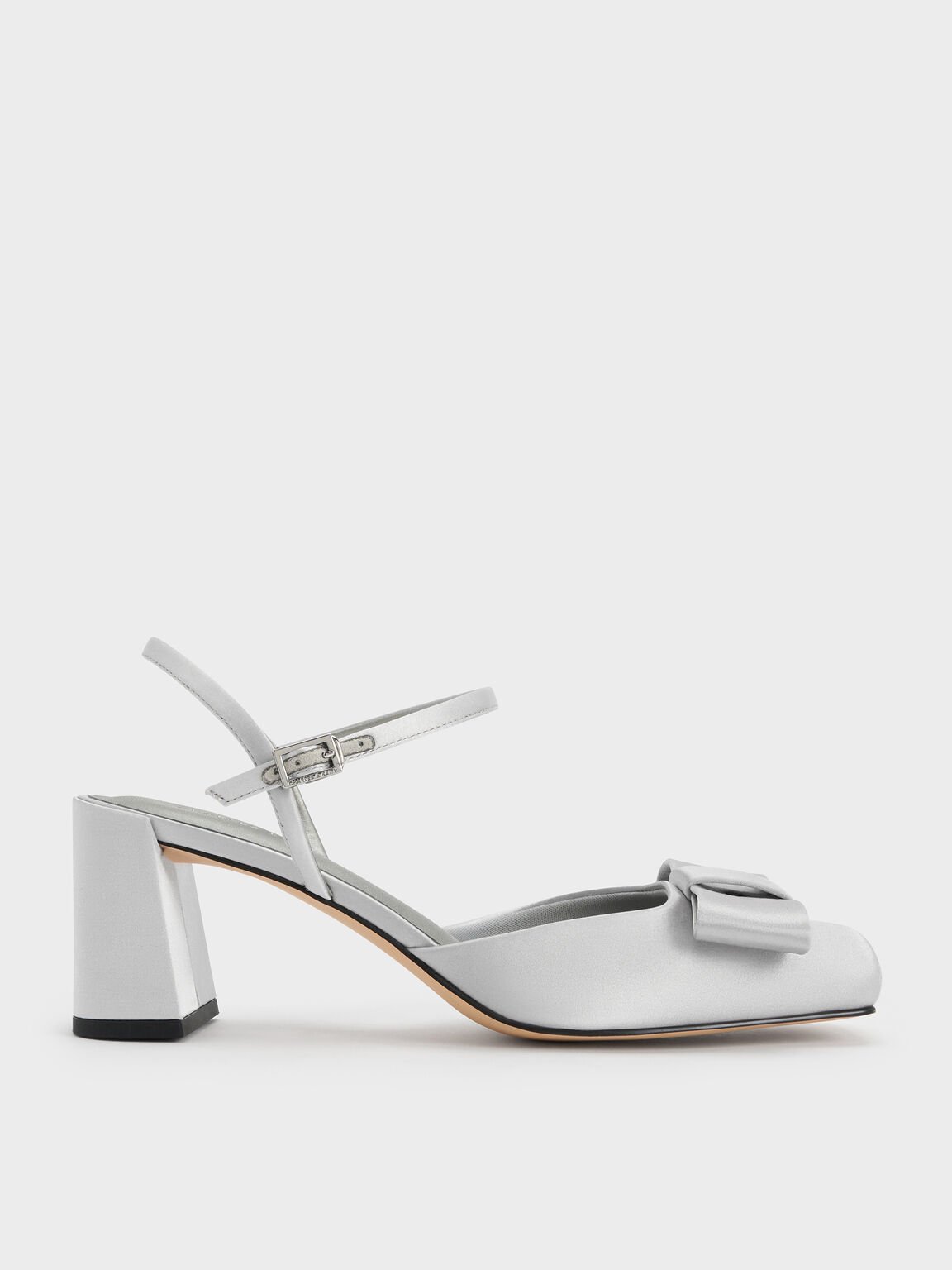 Brantley ブラントリー ボウ アンクルストラップパンプス, グレー, hi-res